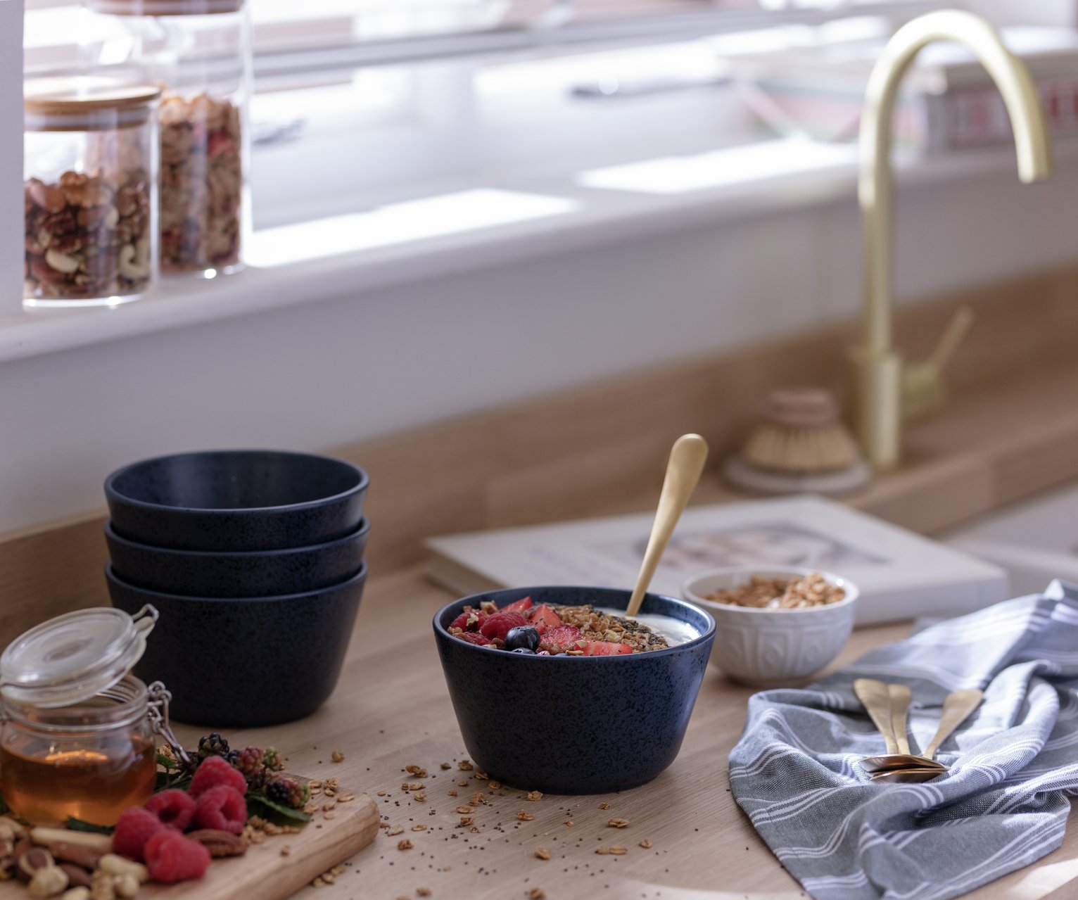 Habitat Addison Set of 4  Stoneware Cereal Bowl - Blue