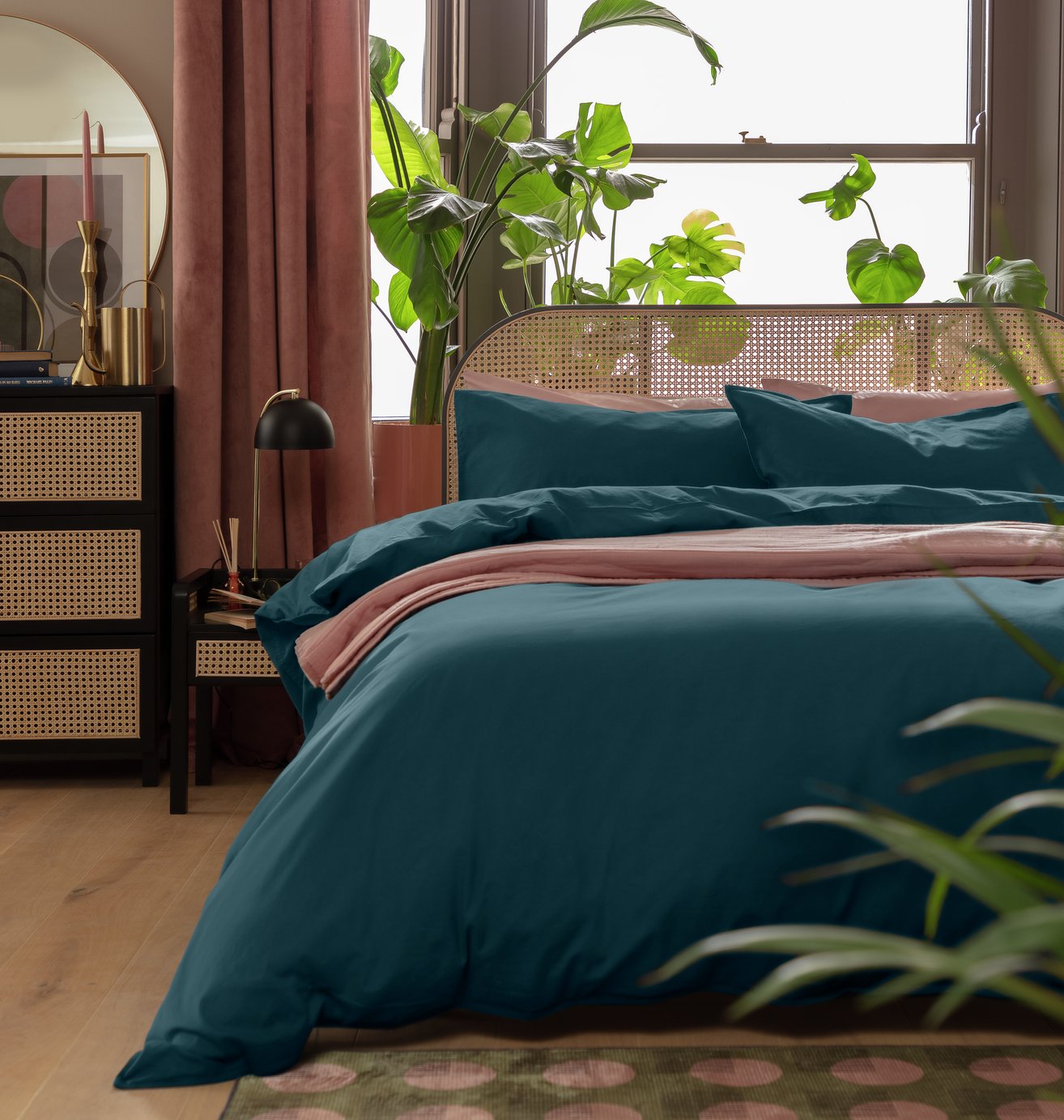 Habitat Cotton Linen Look Plain Navy Bedding Set