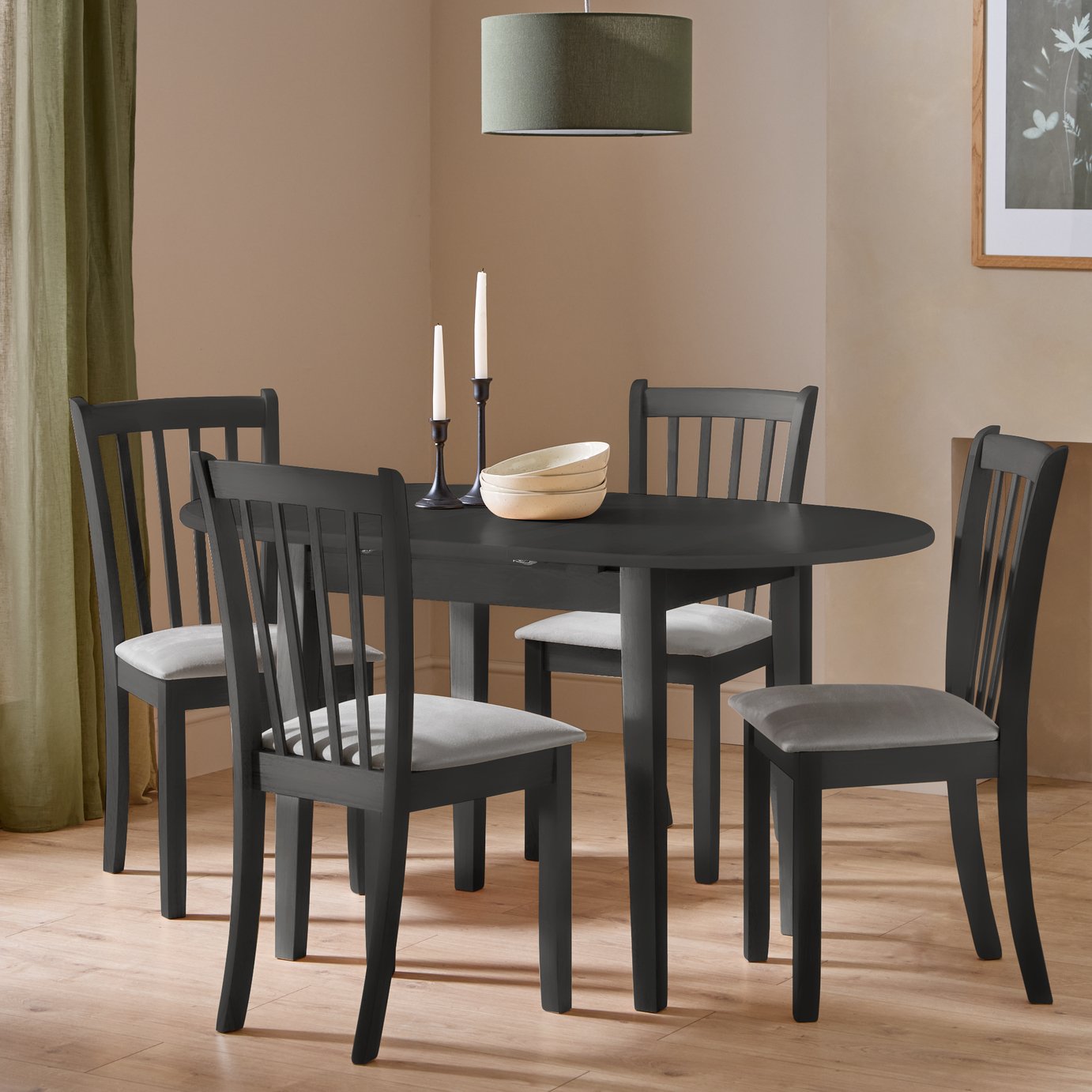 Argos Home Banbury Ext Black Dining Table & 4 Black Chairs