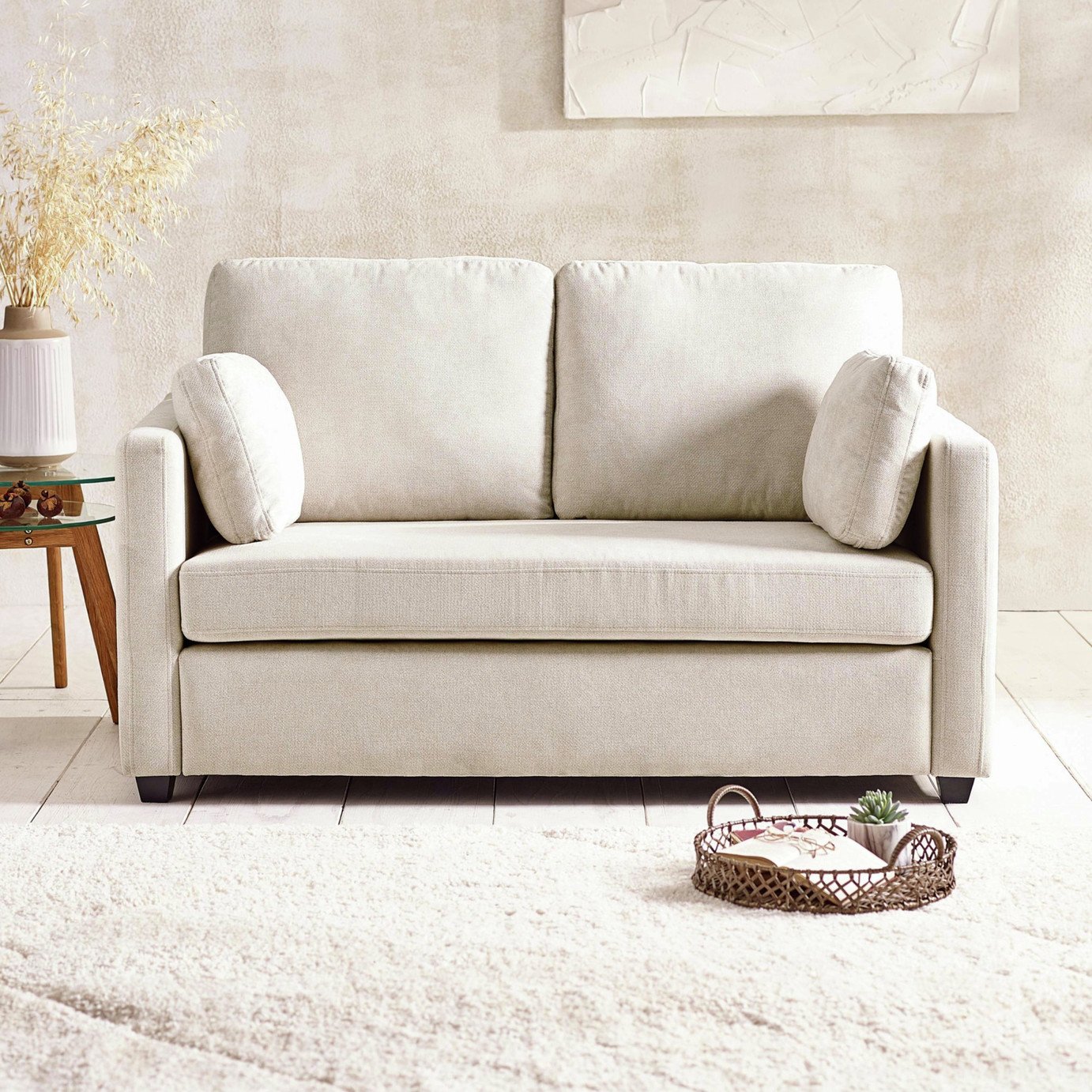 Julian Bowen Ottilie Fabric 2 Seater Sofa Bed Wooden Feet - Beige