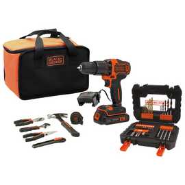 Black + Decker 18V Cordless Hammer Drill Tool and Bit Set