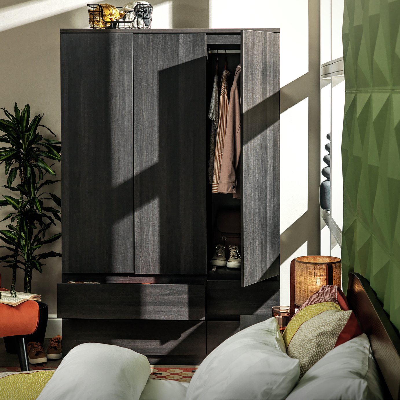 Argos Home Jenson 3 Door 4 Drawer Wardrobe - Black Brown