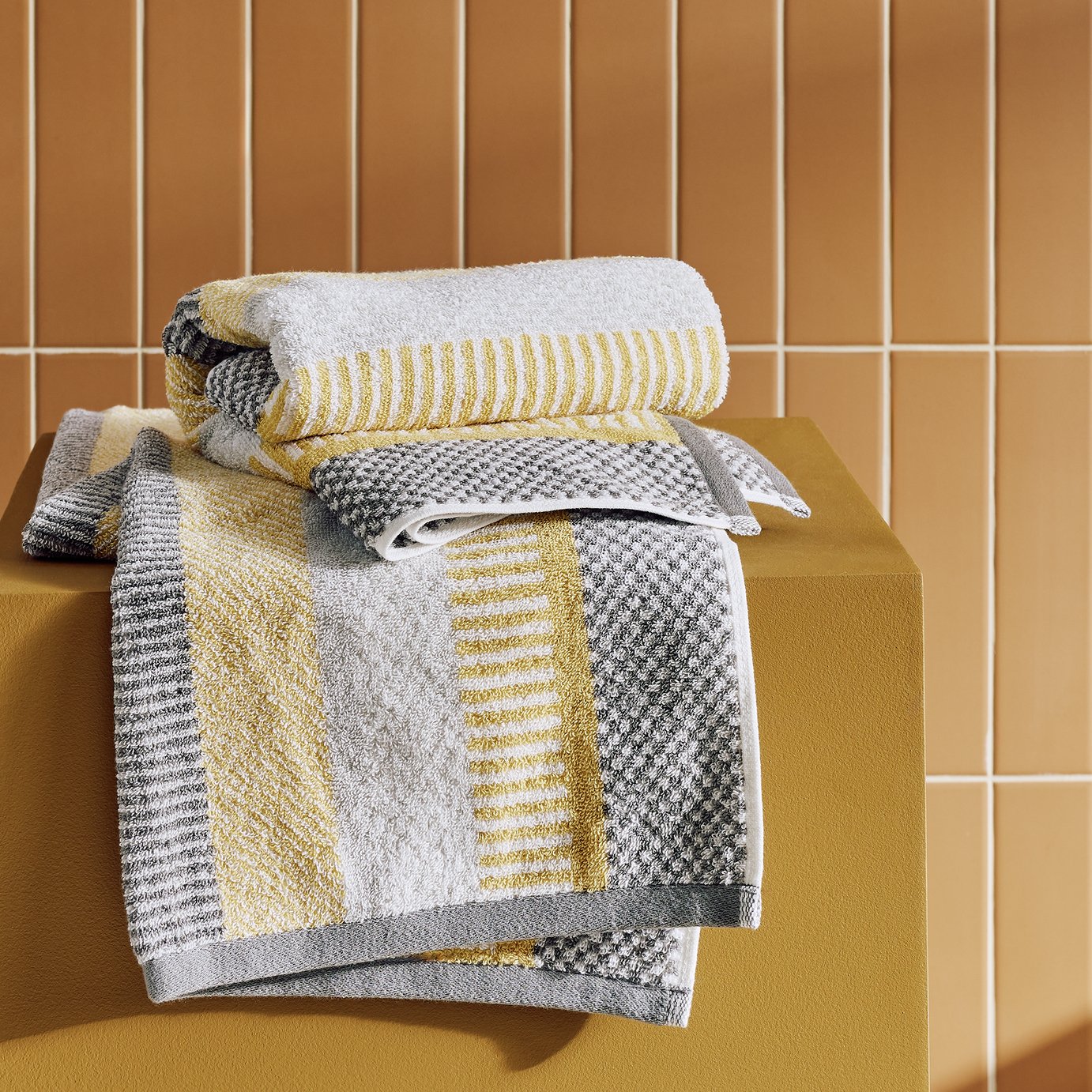 Habitat Horizontal Stripe 2 Pack Hand Towel - Mustard