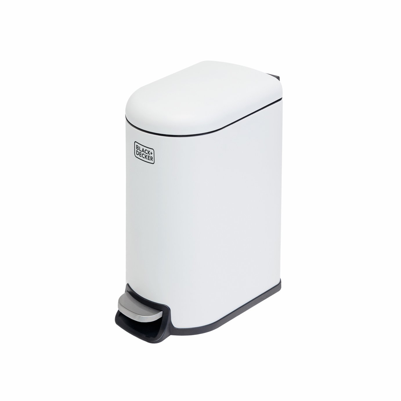 Black + Decker Curved Slimline Pedal 10L Recycle Bin - White