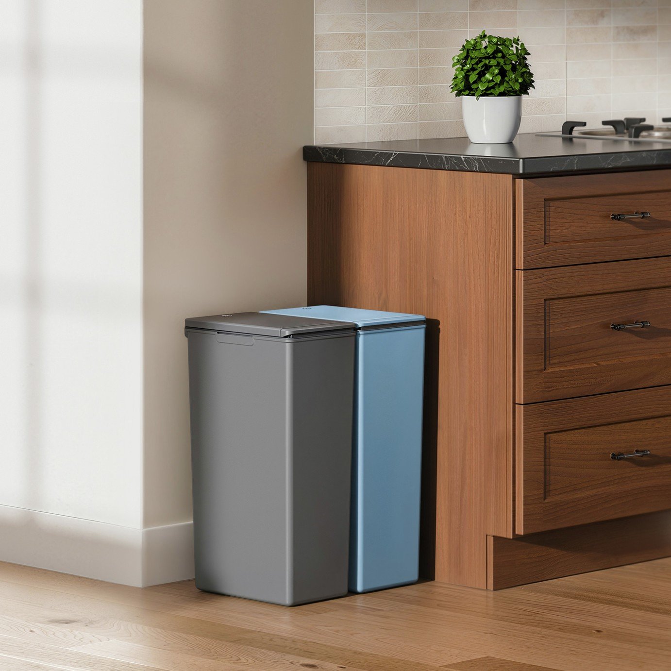 EKO Morandi 60 Litre Touch Top Recycling Bin - Grey & Blue