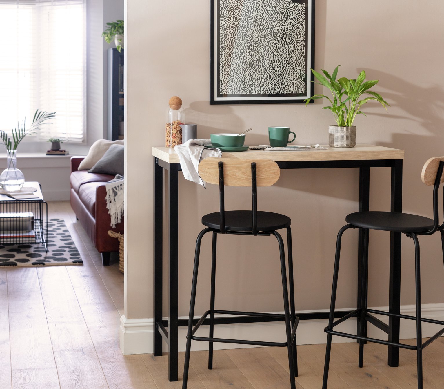 Habitat Zayn Metal 2 Seater Bar Table - Black & Birch