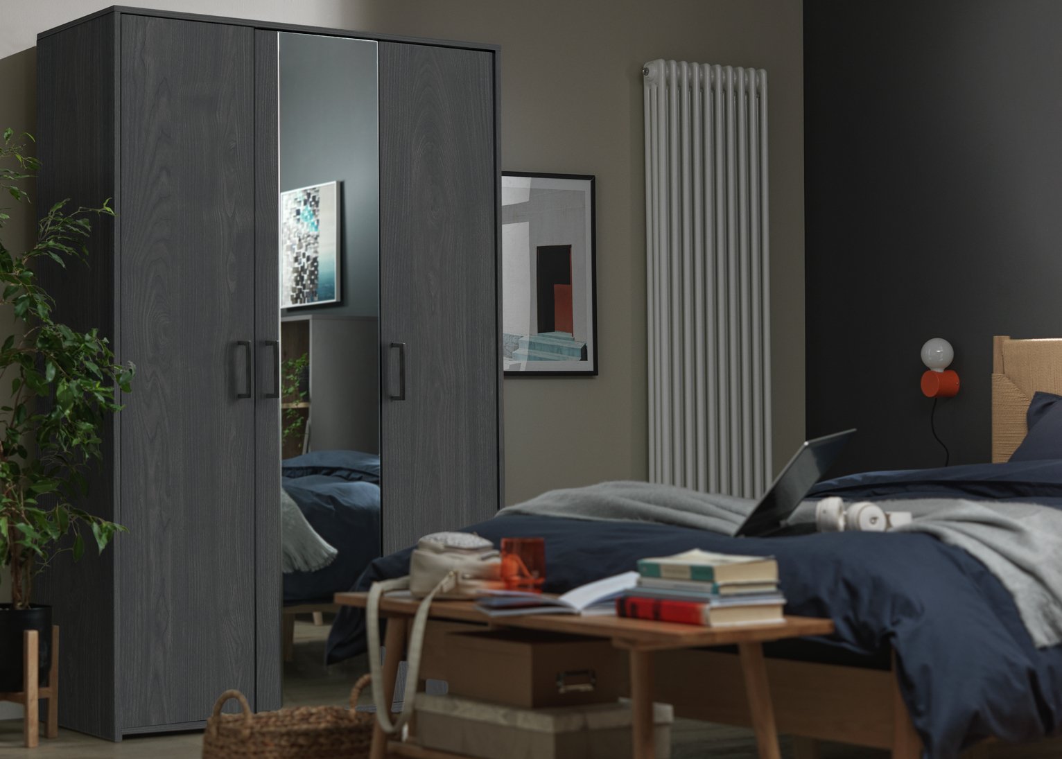 Argos Home Oslo 3 Door Mirror Wardrobe - Black Oak Effect