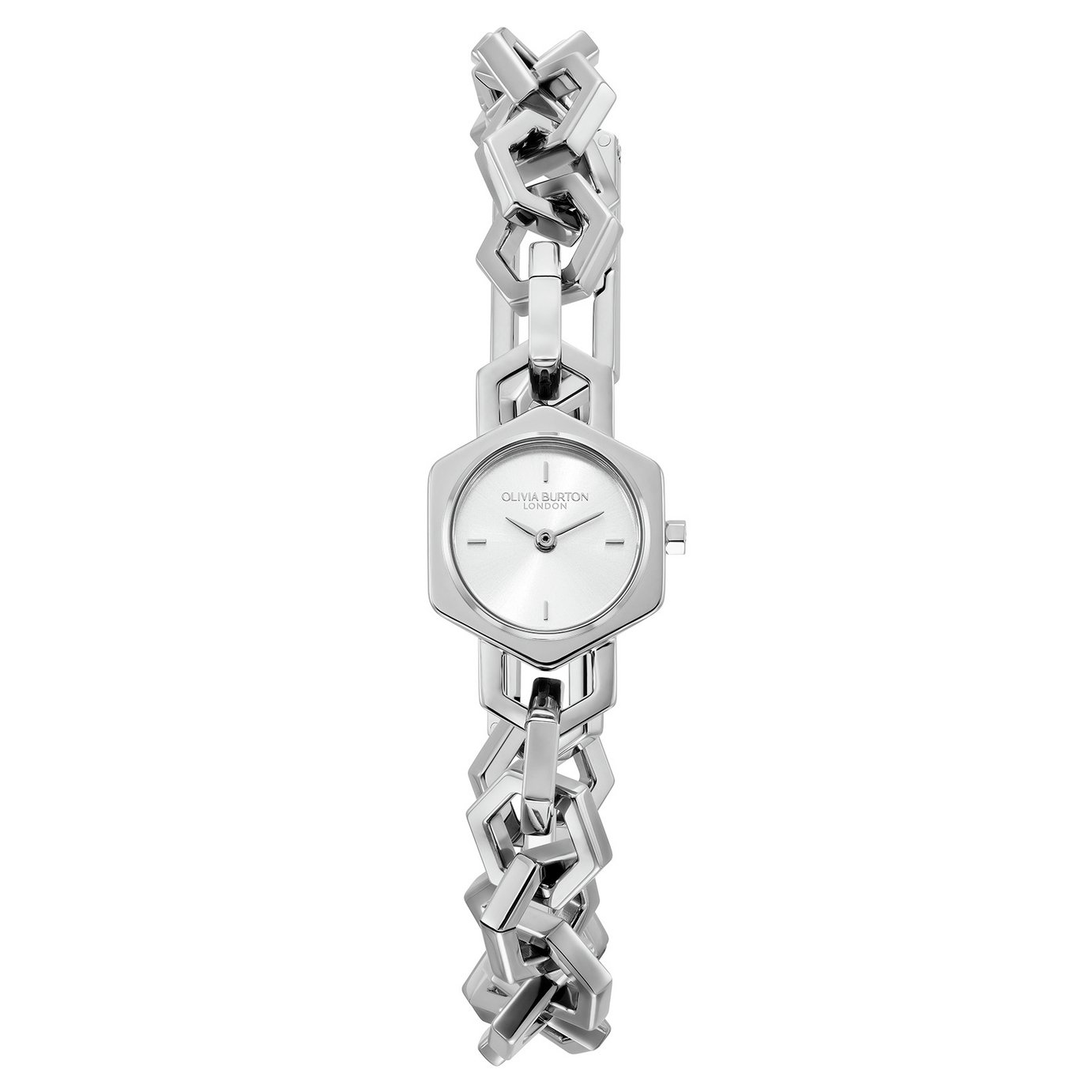 Olivia Burton Hex Link Mini Silver Dial Stainless Steel Bracelet Watch