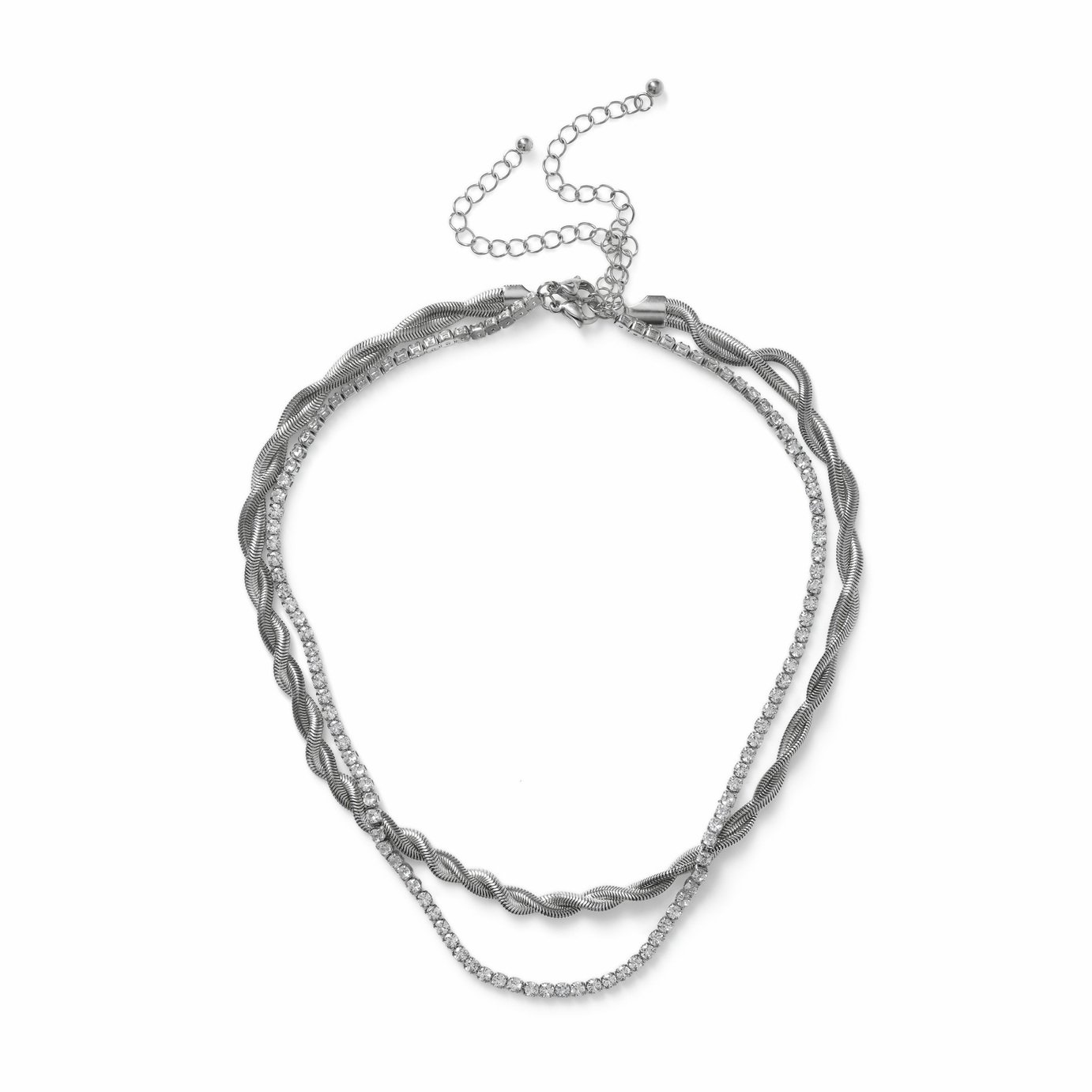 Freedom Silver Tone Stainless Steel Crystal Layered Necklace
