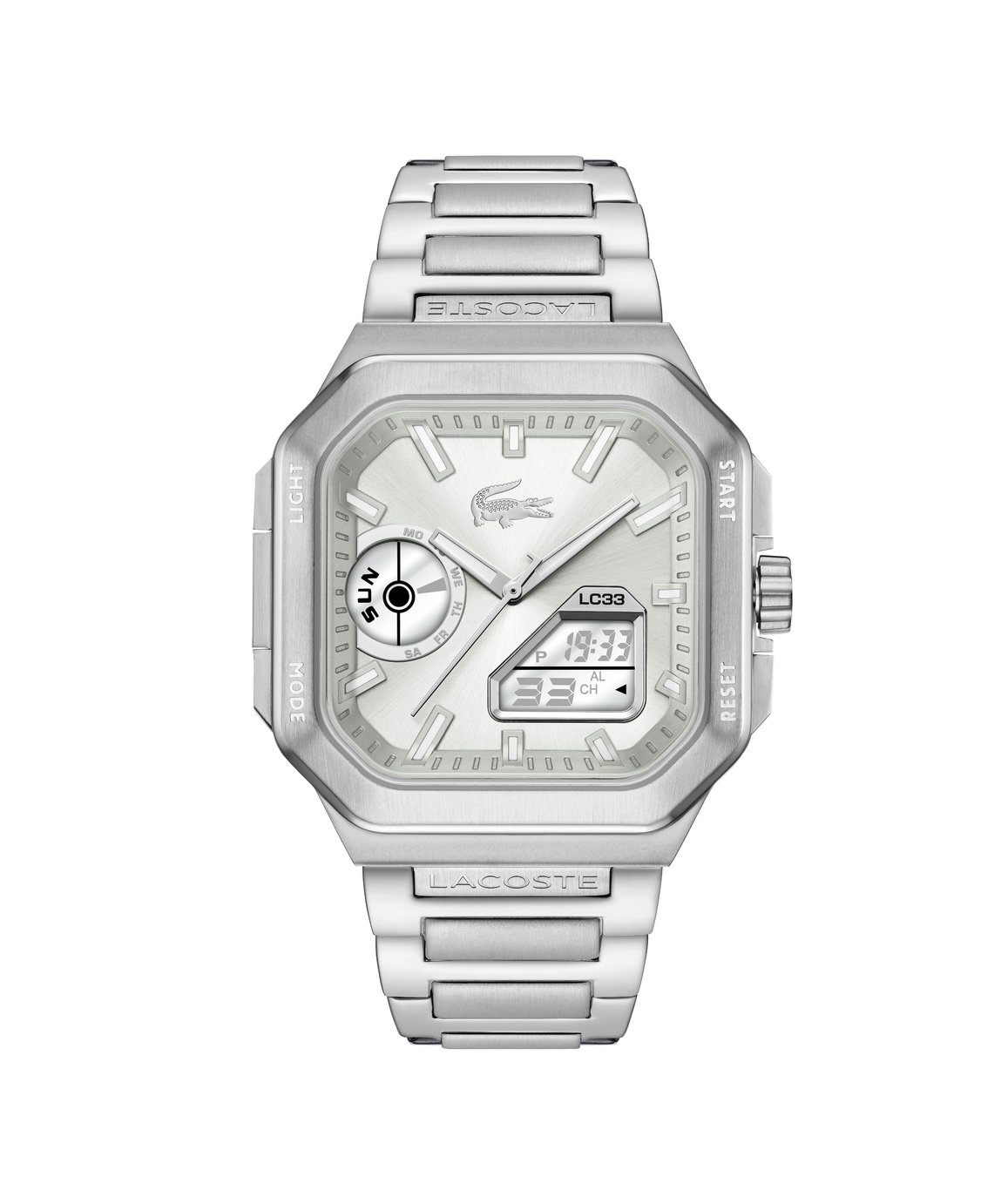 Lacoste LC33 Square Silver Dial Stainless Steel Bracelet Watch