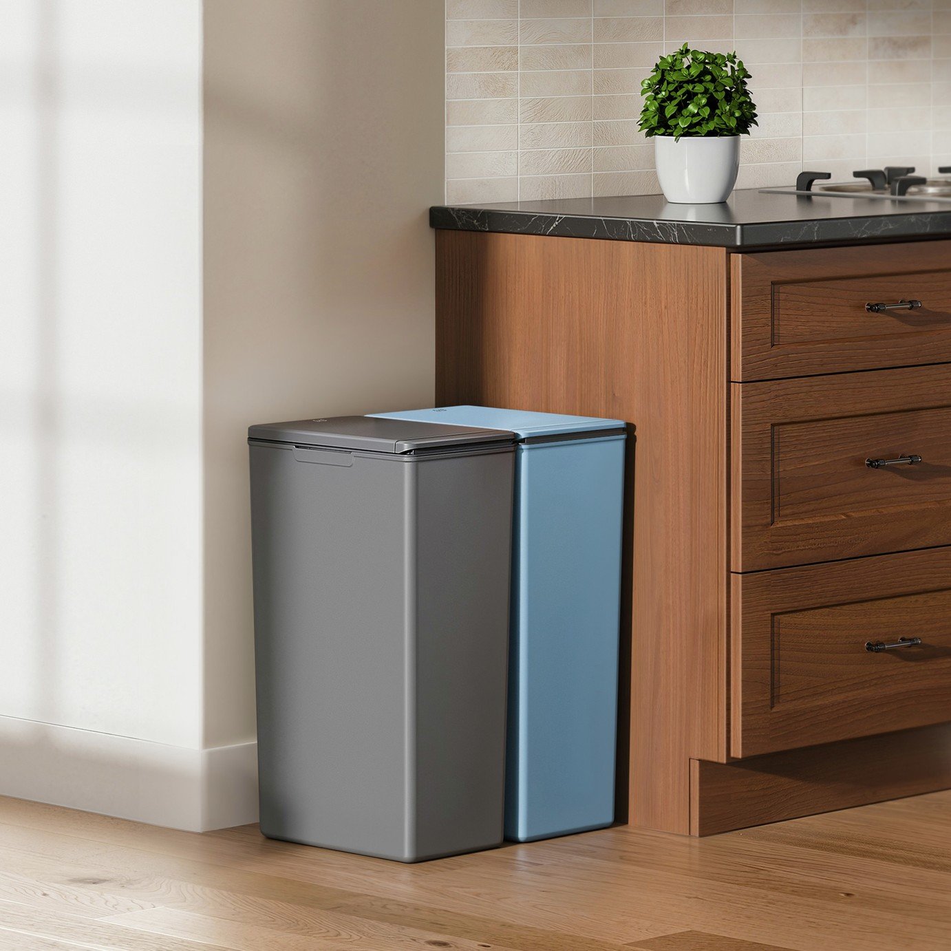 EKO Morandi 80 Litre Touch Top Recycling Bin - Grey & Blue