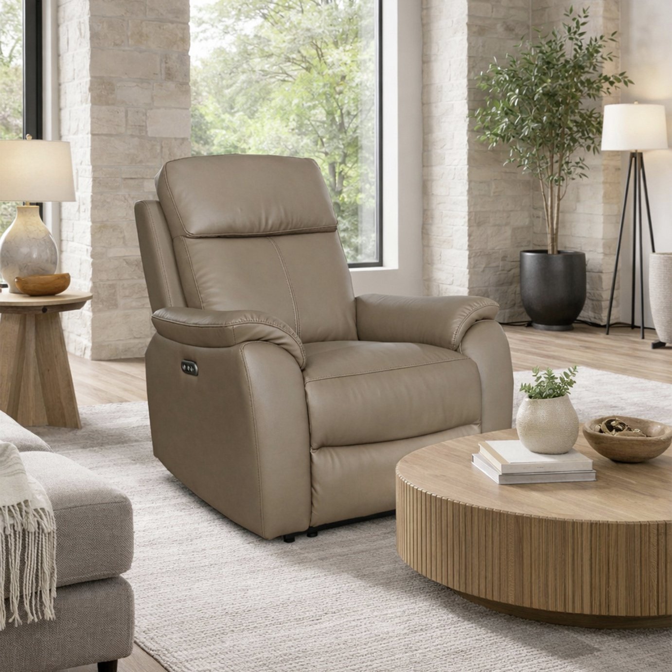 Aspire Kingsmere Leather Power Recliner Chair - Mushroom