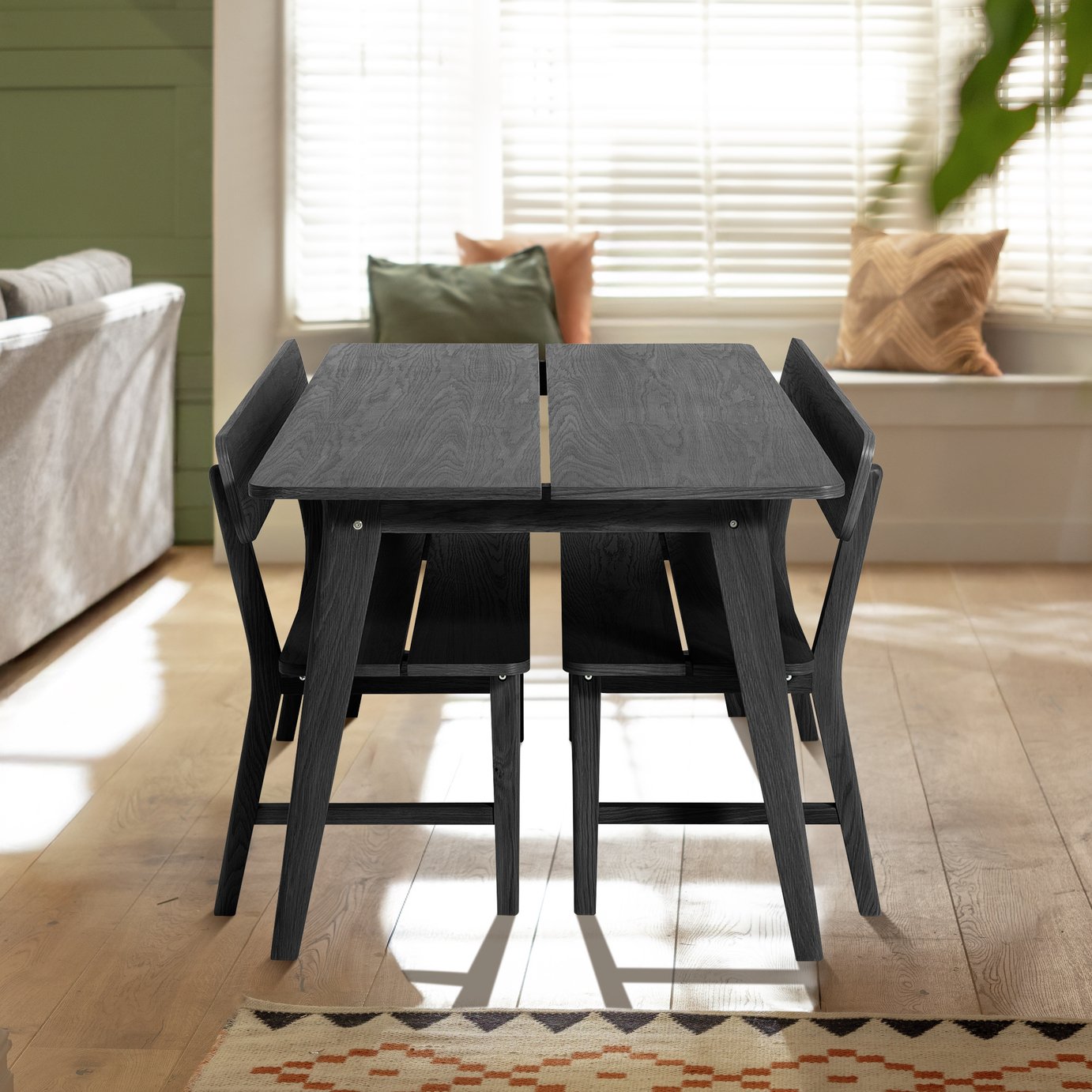 Habitat Nel Black Dining Table & 2 Black Benches