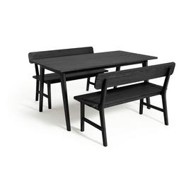 Habitat Nel Wood Dining Table & 2 Black Benches