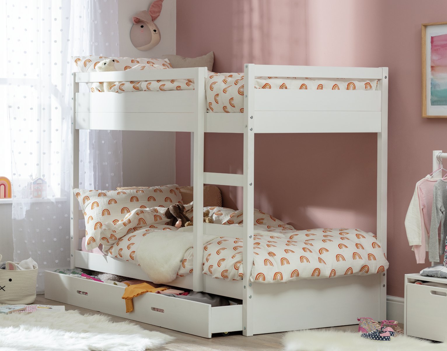 Habitat Rico Bunk Bed, Drawer & 2 Kids Mattresses - White