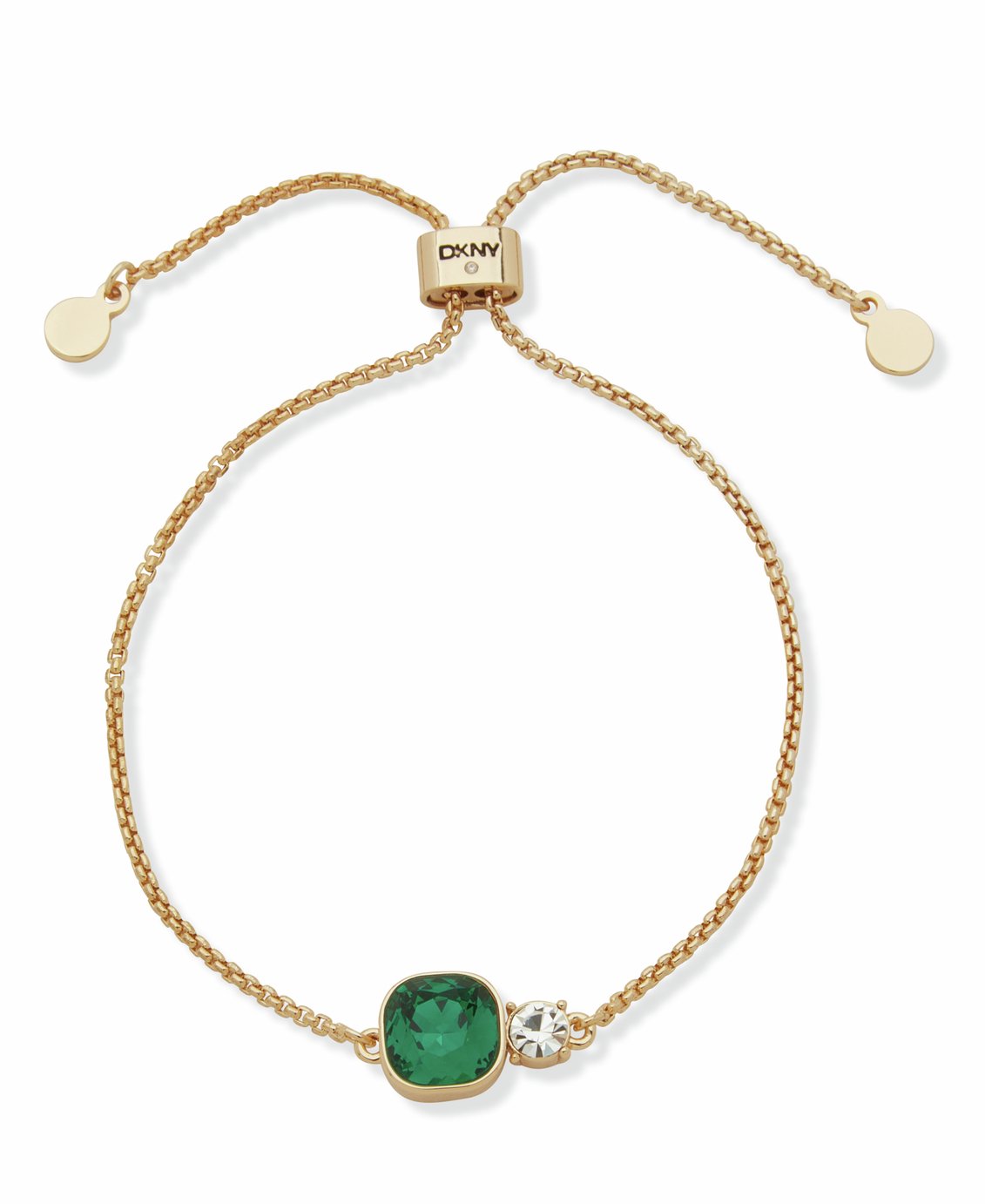 DKNY Gold Tone Emerald Cushion Stone Slider Bracelet