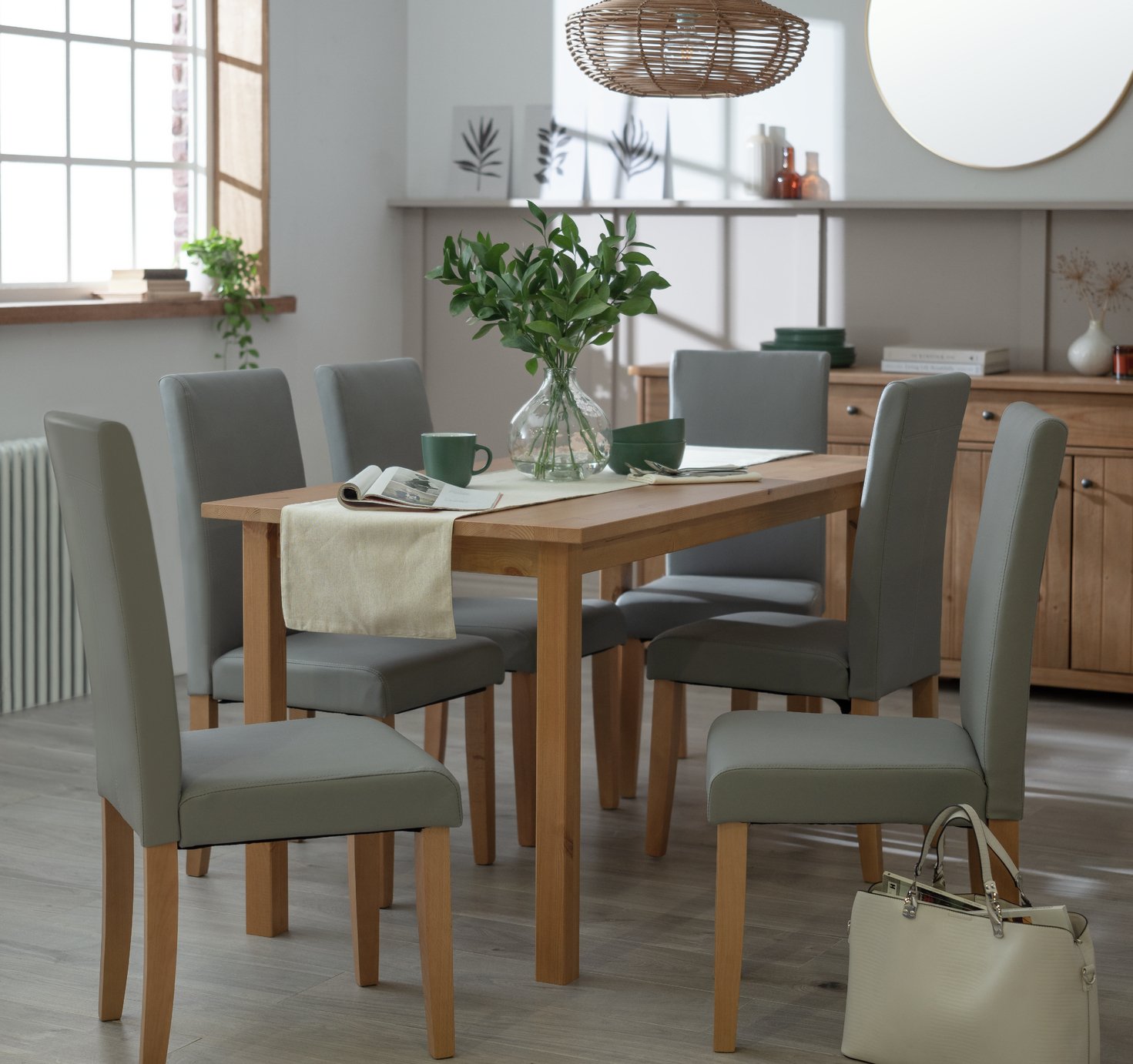 Argos Home Ashdon Oak Dining Table & 6 Grey Chairs