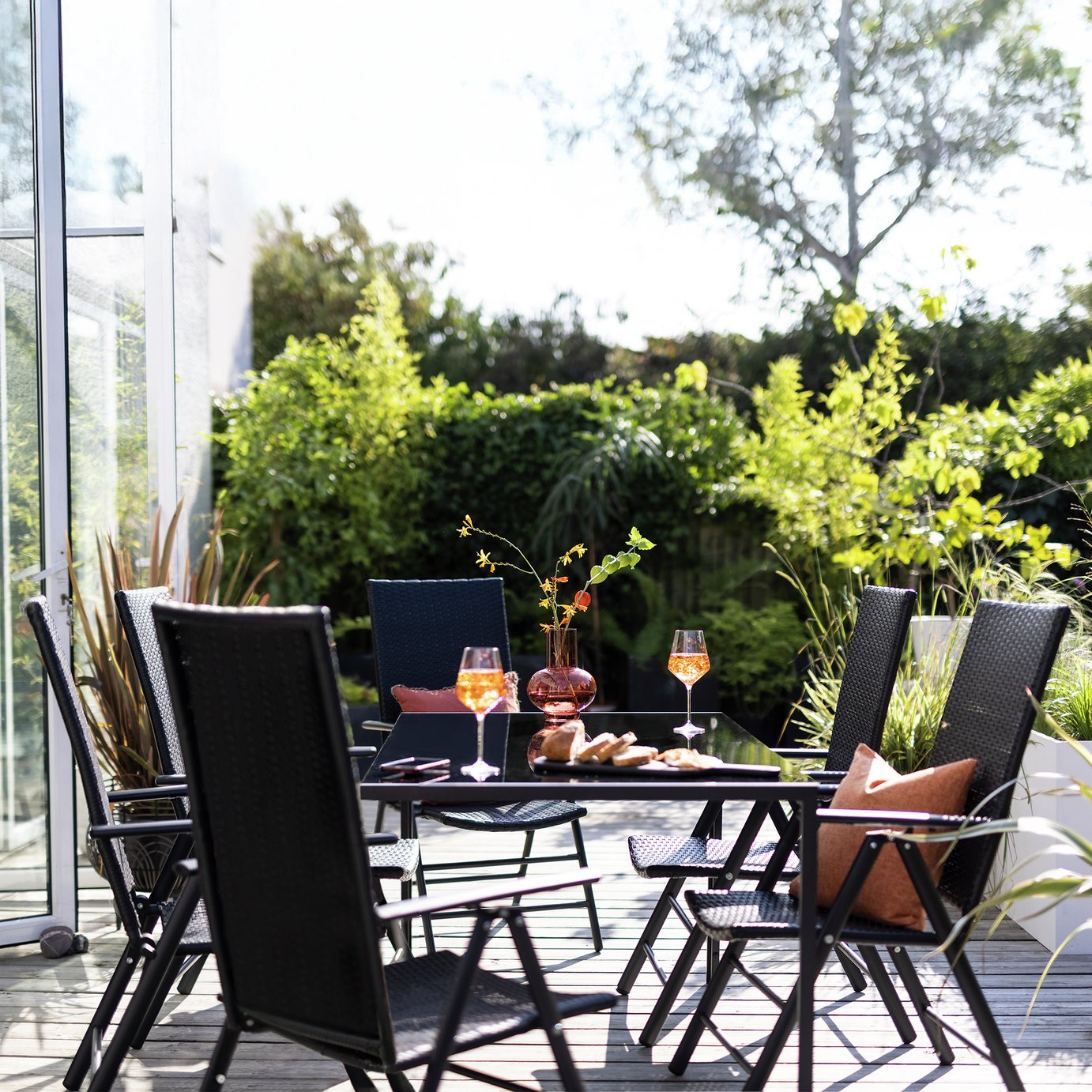 Argos Home Hereford Folding 6 Seater Metal Patio Set - Black