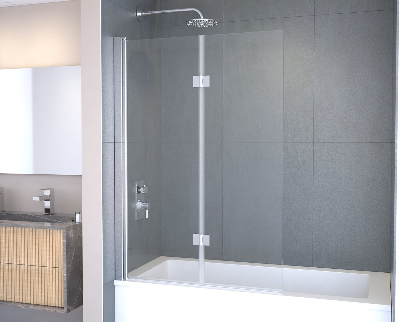 MLH Two Panel Hinged Bath Screen - Silver