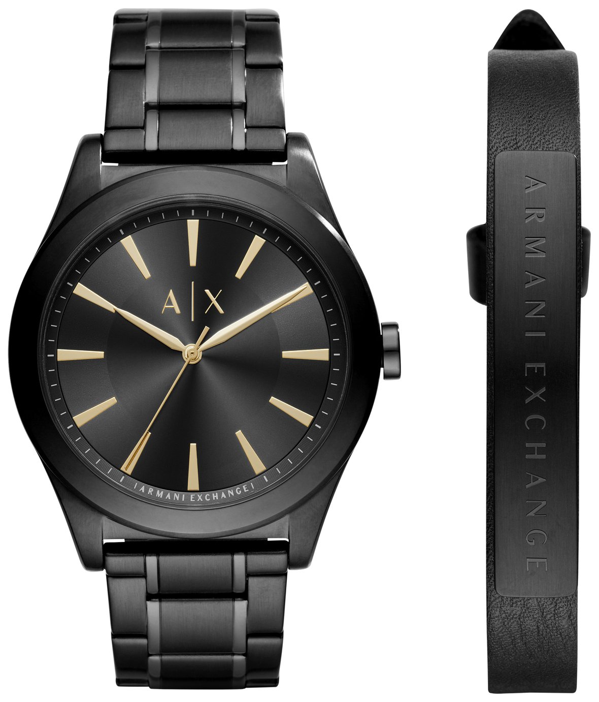 Armani Exchange Men Black Stainless Steel Bracelet Watch Set