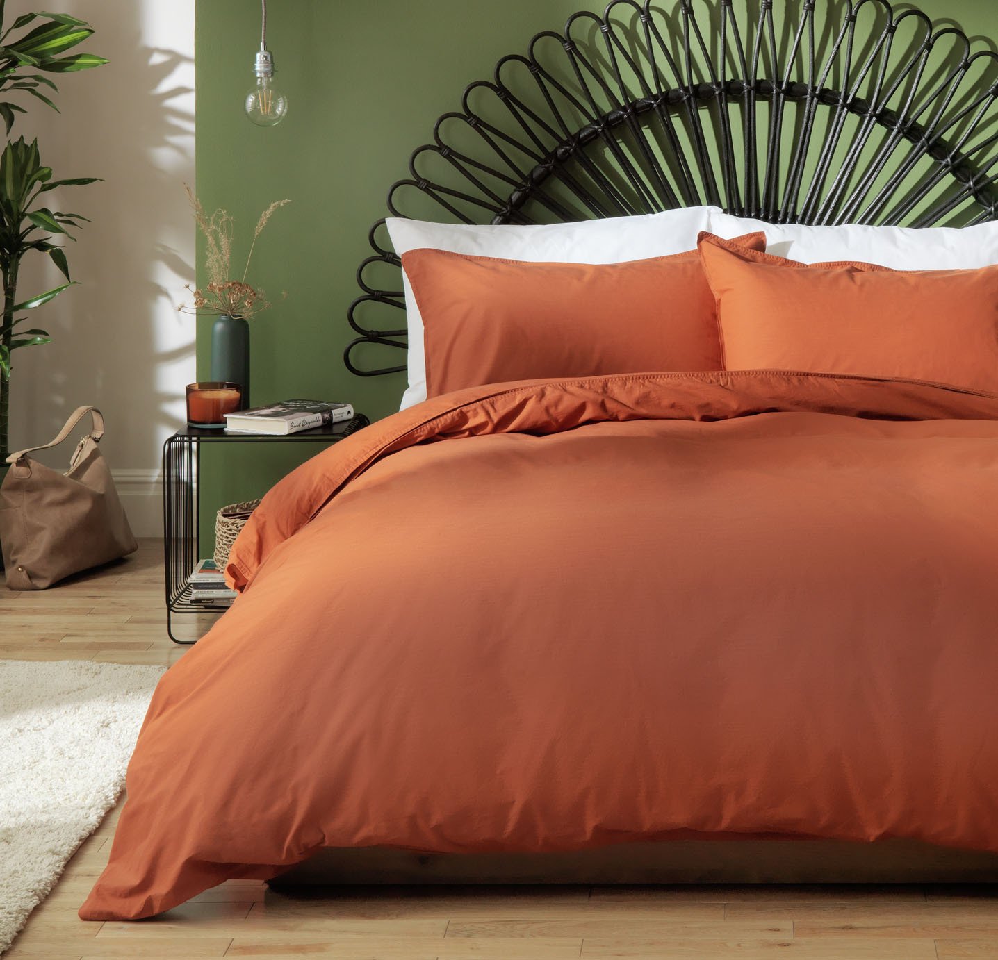 Habitat Cotton Linen Plain Rust Bedding Set - Superking