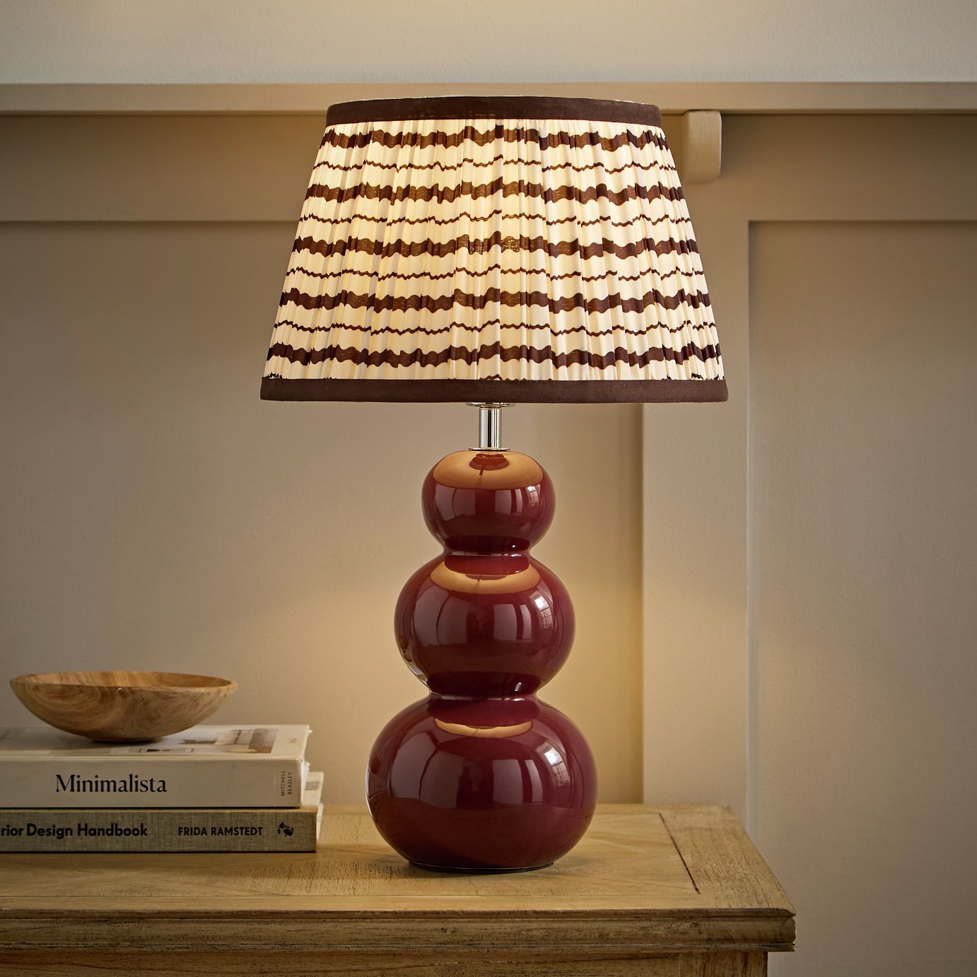ValueLights Edie Ceramic Bobble With Pleated Shade Table Lamp - Burgundy