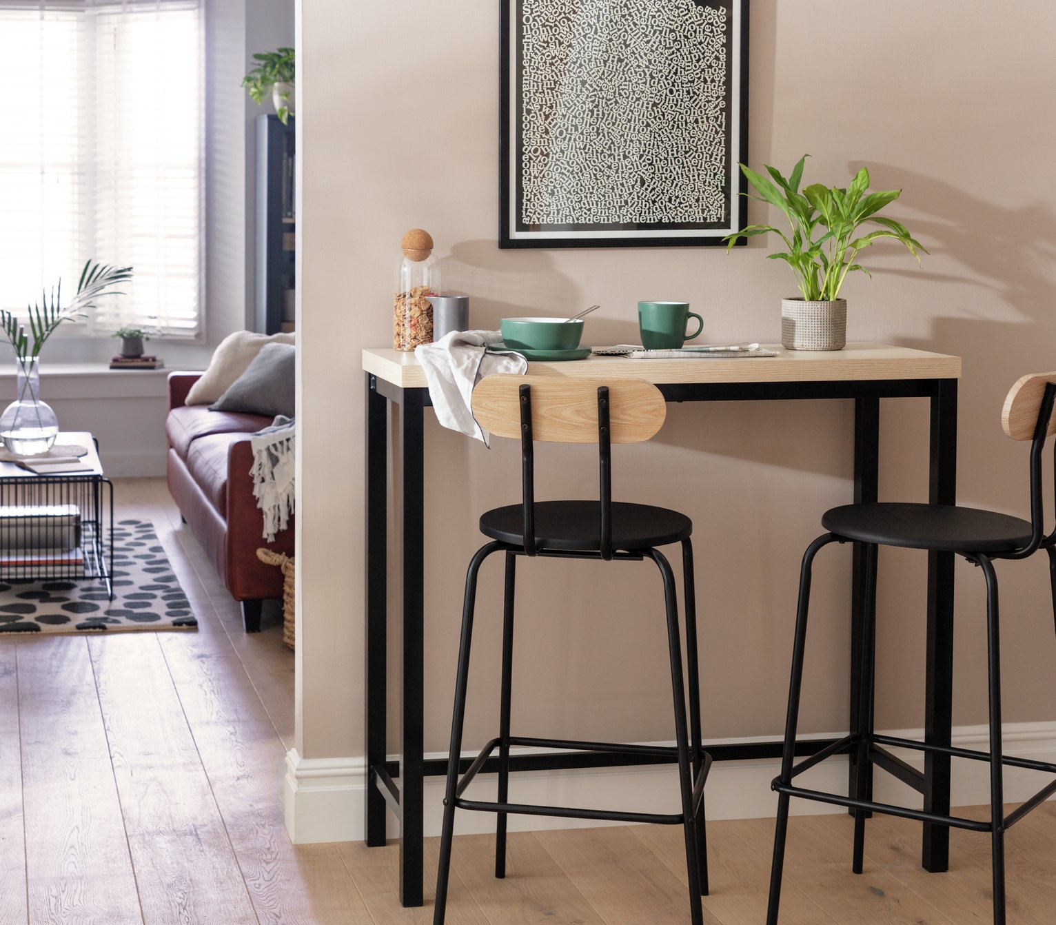 Habitat Zayn Black Bar Table & 2 Black Chairs