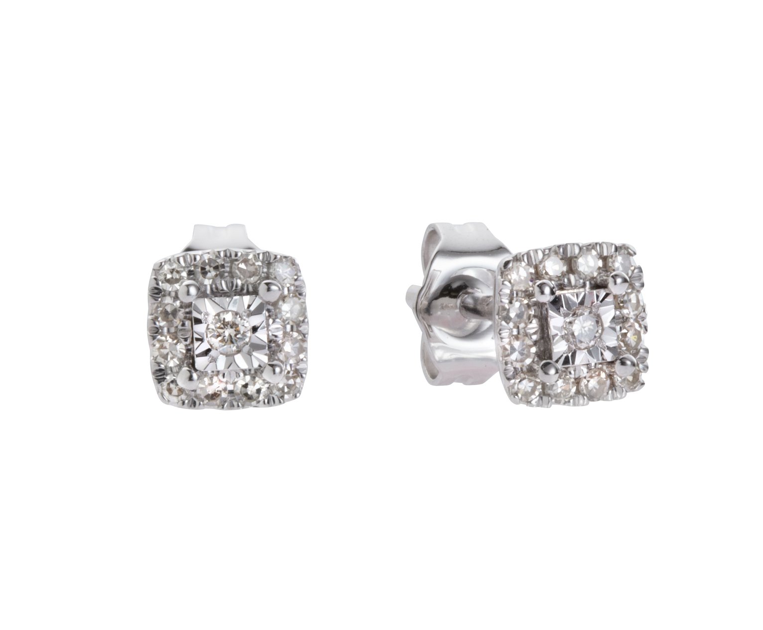Revere 9ct White Gold Square Diamond Cluster Stud Earrings