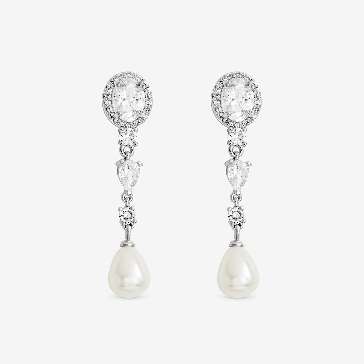 Jon Richard Rhodium Plated Pearl Multi-Stone Drop Earrings