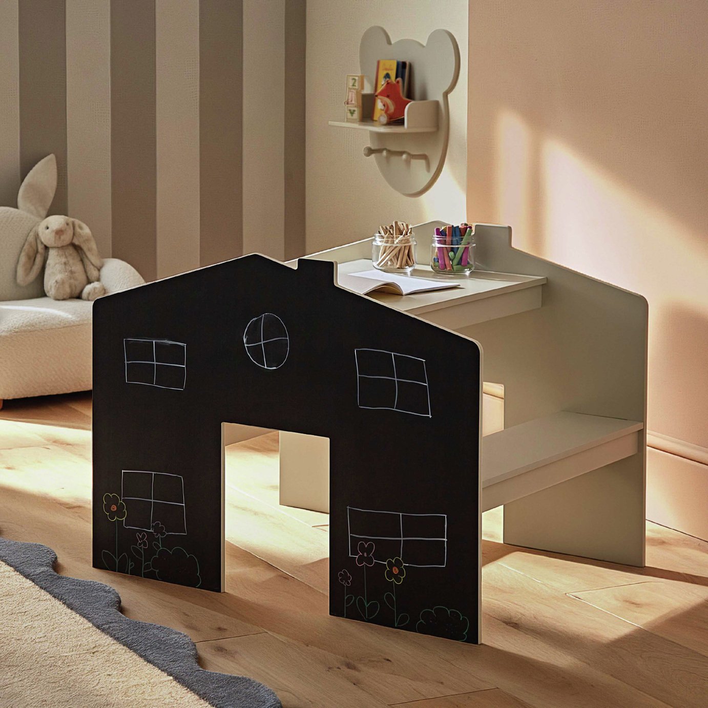 CuddleCo Play House Kids Desk With Bench - Stone