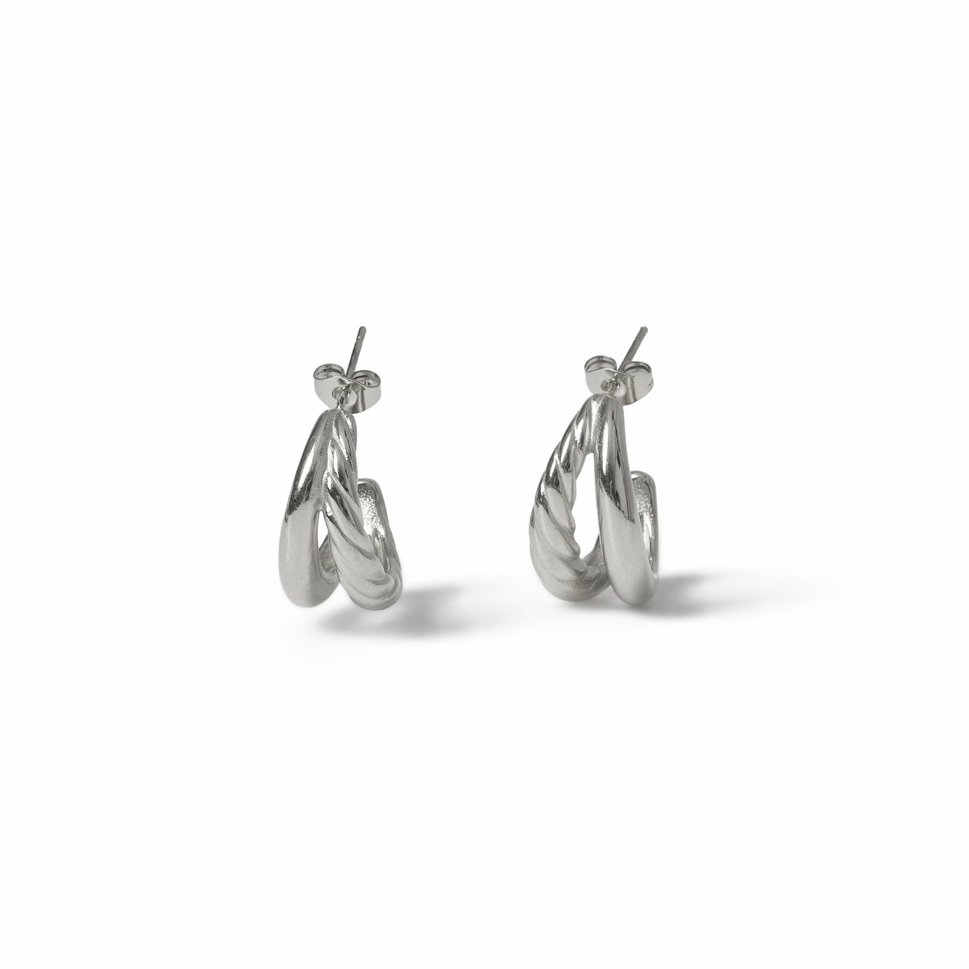 Freedom Silver Tone Stainless Steel Etched Stud Earrings