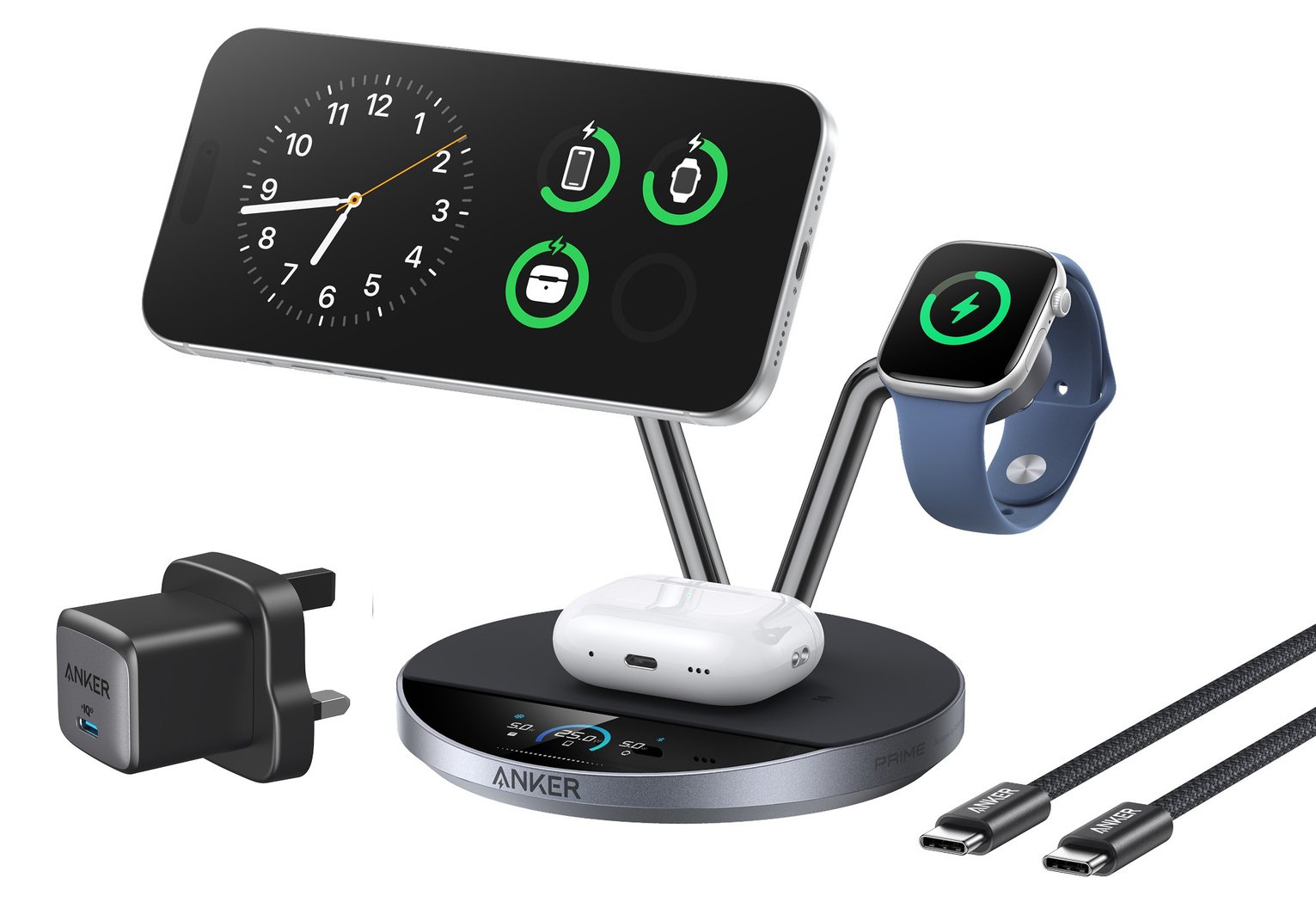 Anker Prime Qi2 25W 3-In-1 Wireless Charging Station - Black