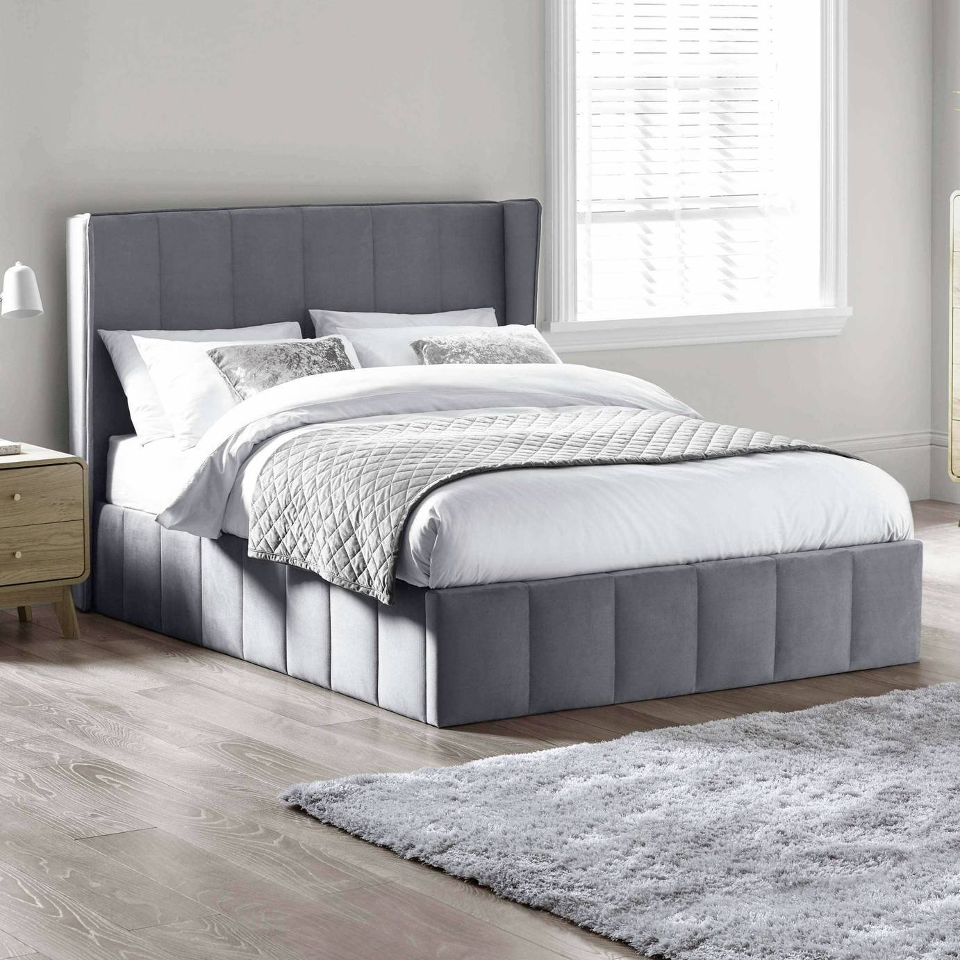 Julian Bowen Katie Winged Kingsize Velvet End Lift Ottoman Bed - Grey