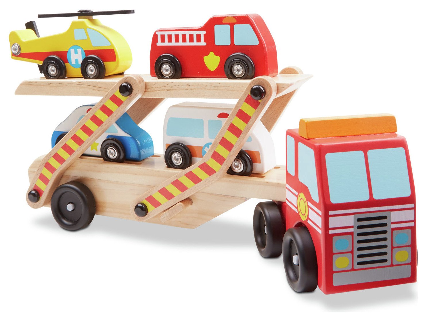 Melissa & Doug Wooden Emergency Vehicle Transporter Truck