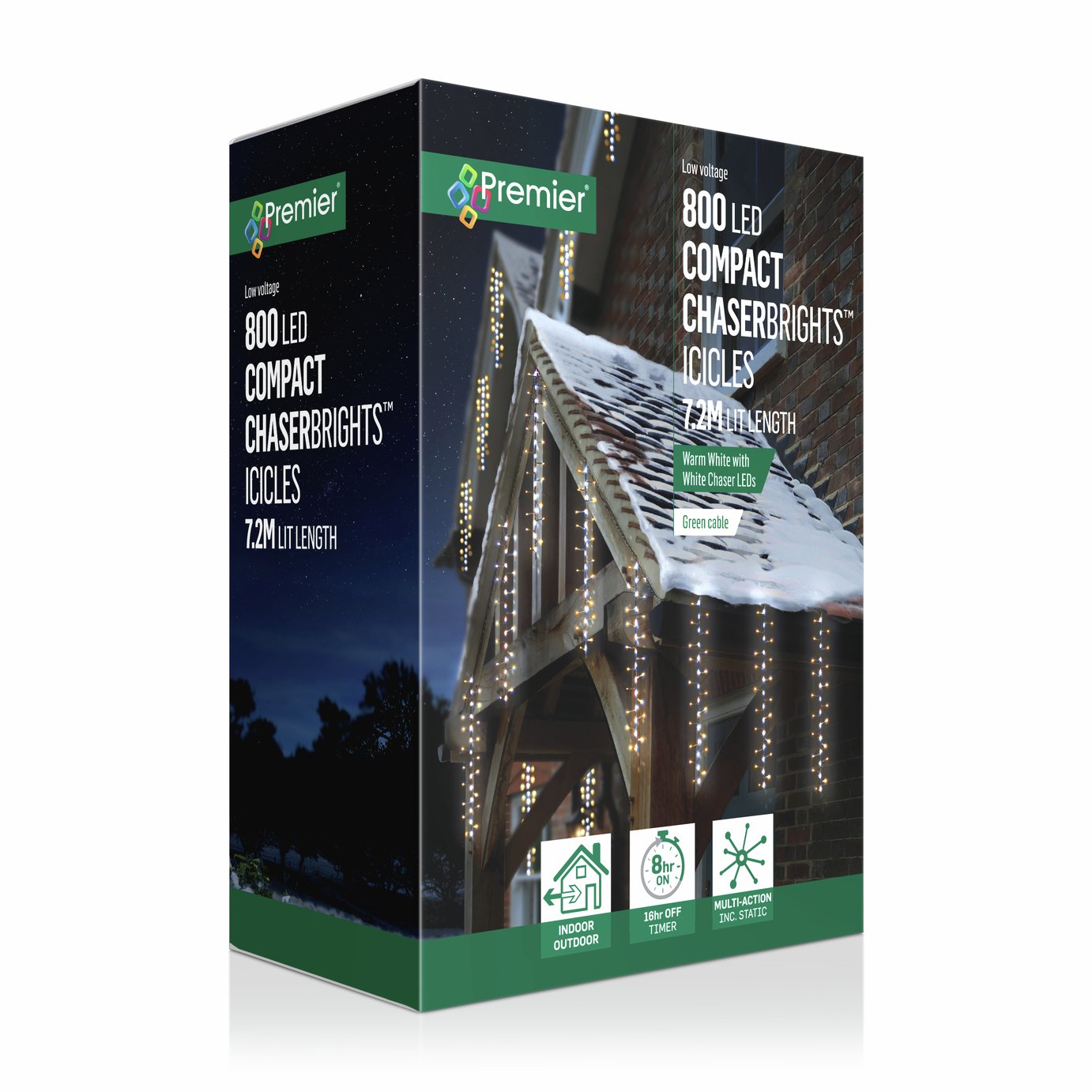 Premier Decorations 800 LED Compact Chasing Icicle Lights - Warm White