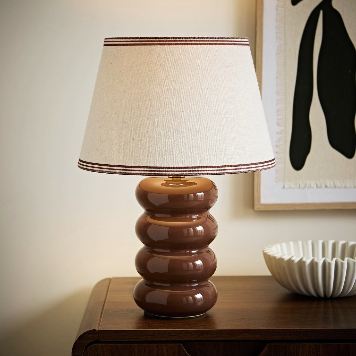 ValueLights Gia Ceramic Stacked Table Lamp - Autumn Brown
