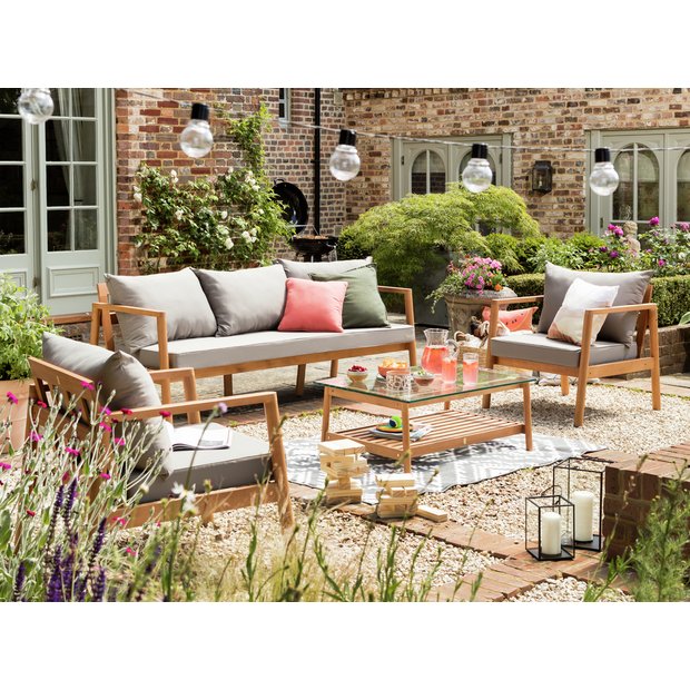 Buy Habitat Hanson 5 Seater Wooden Garden Sofa Set Grey Patio