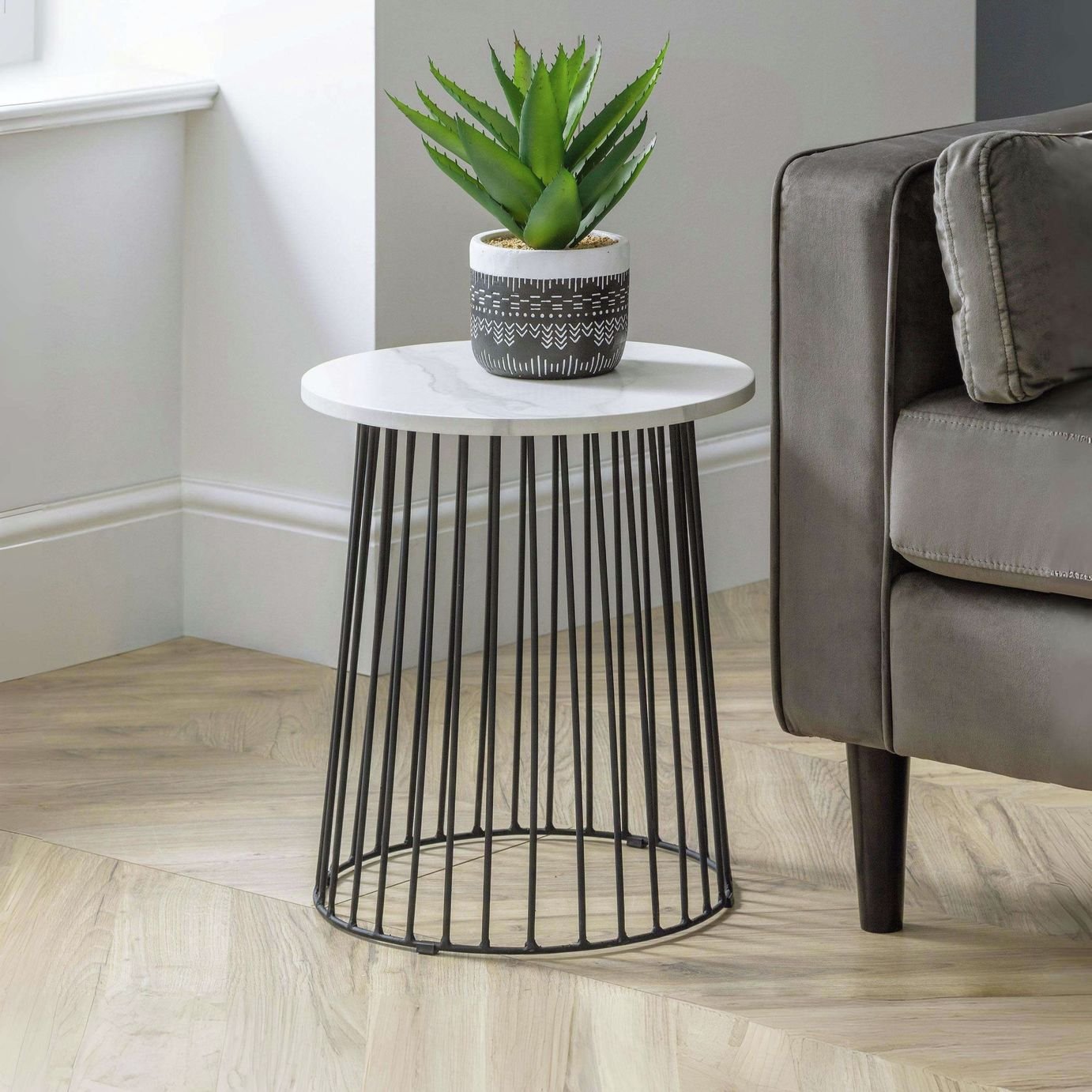 Julian Bowen Broadway Side Lamp Table - Marble Effect