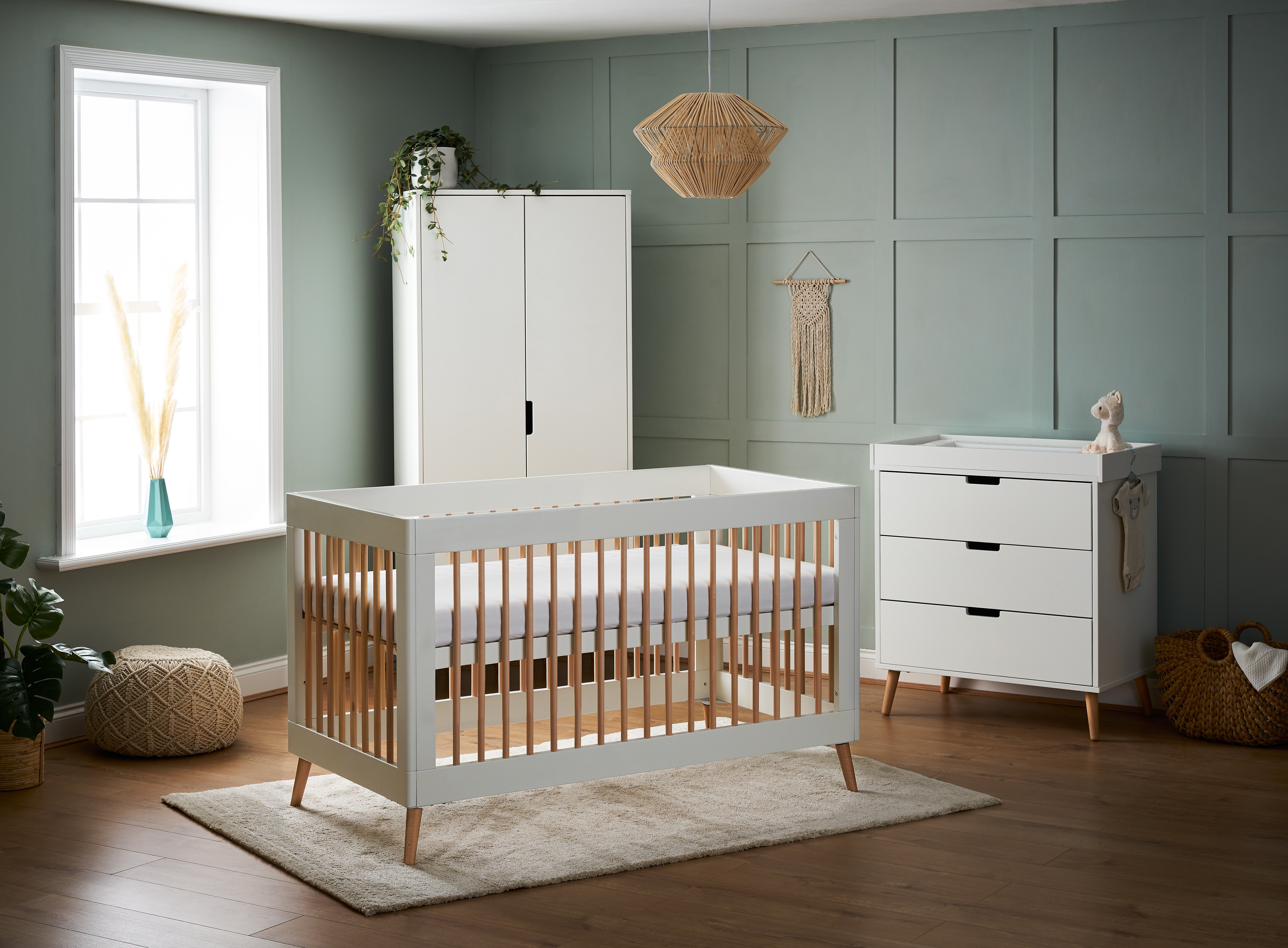 Obaby Maya Cot Bed Nursery Furniture Set - White and Natural