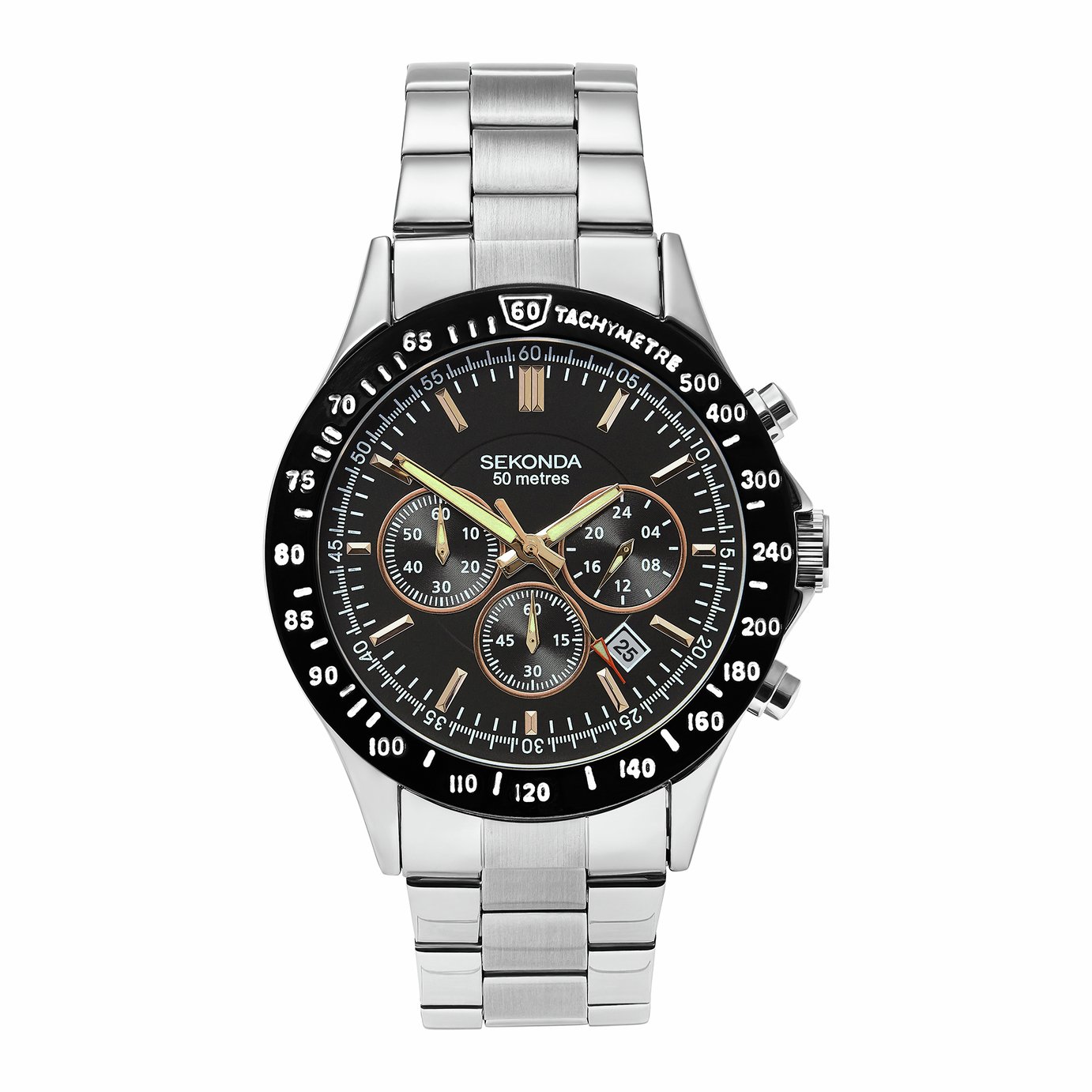 Sekonda Black Dial Round Case Stainless Steel Bracelet Watch