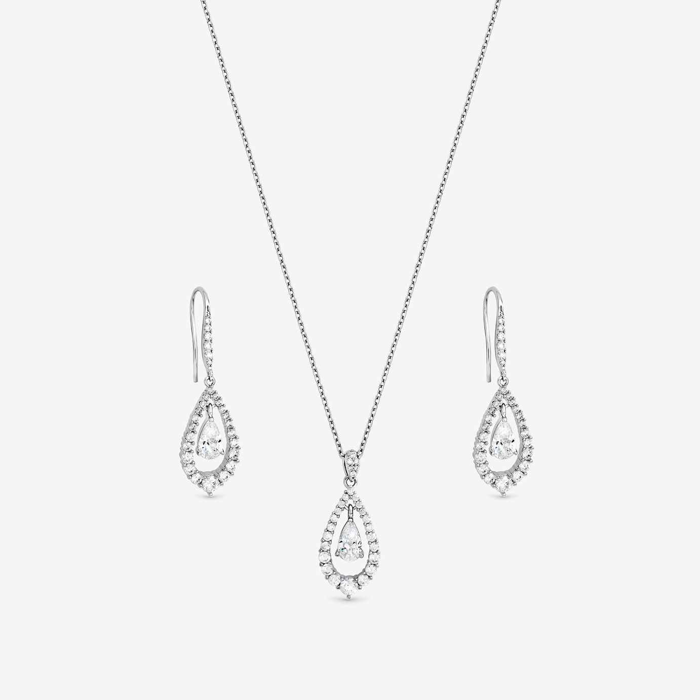 Jon Richard Rhodium Plated And Crystal Pear Drop Box Set