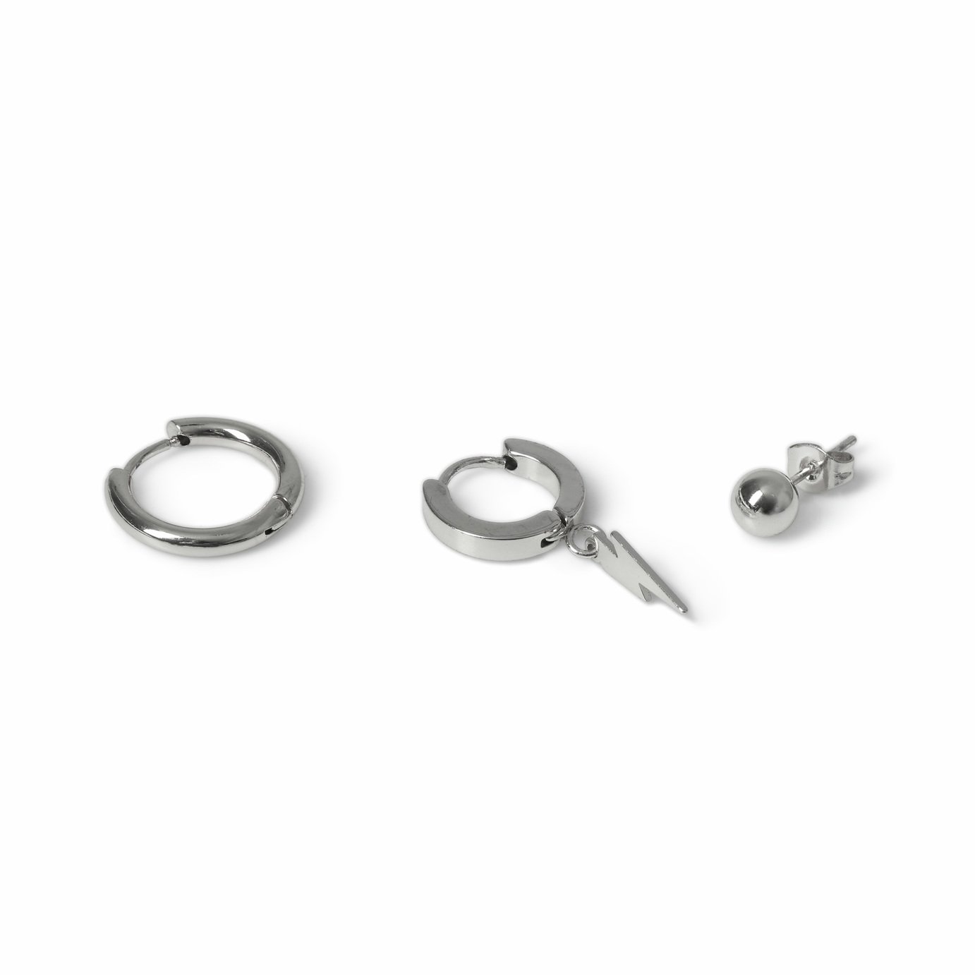 Freedom Silver Stone Stainless Steel Drop Stack Earrings - Pack of 3