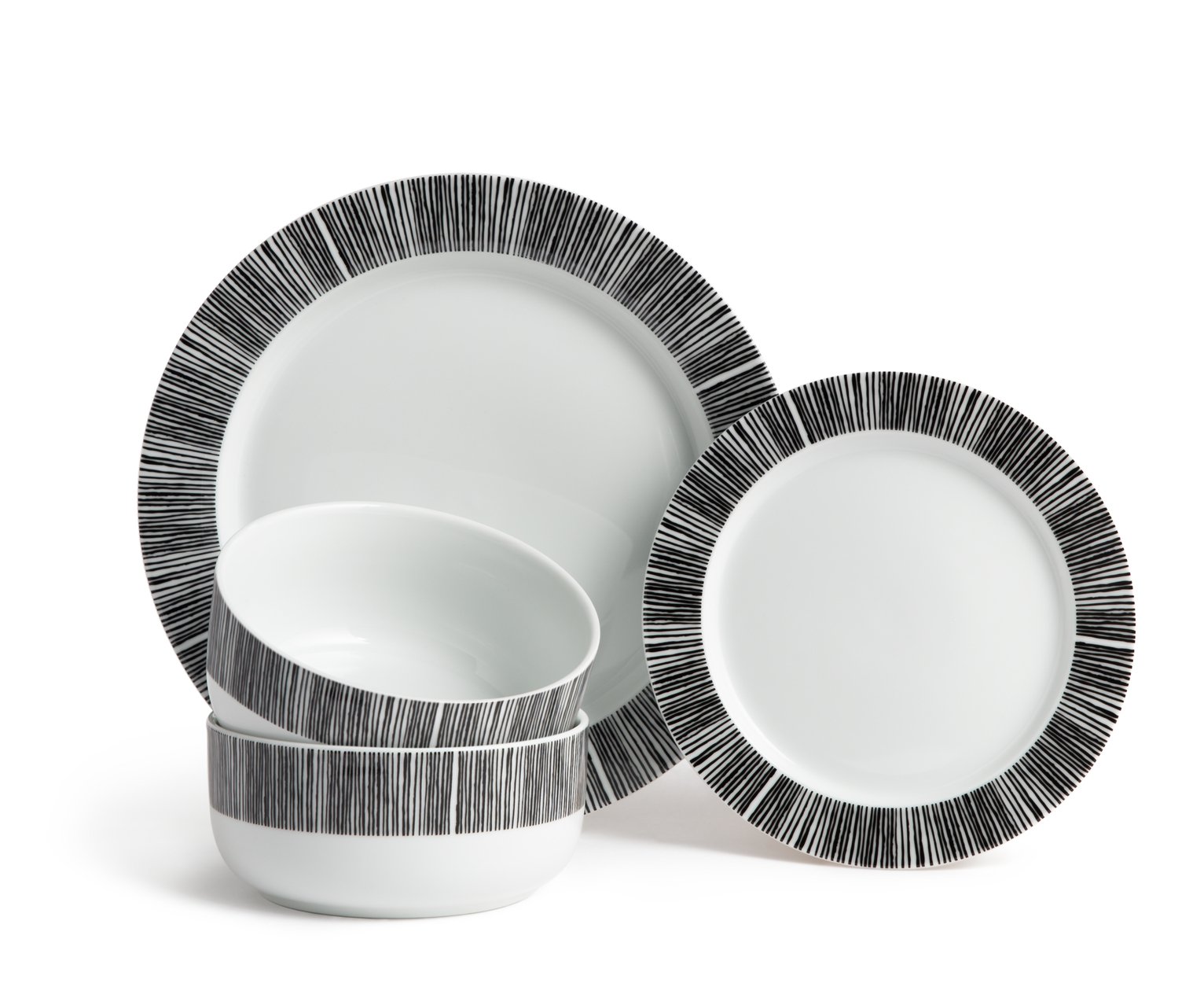 Habitat Black Dash 12 Piece Porcelain Dinner Set