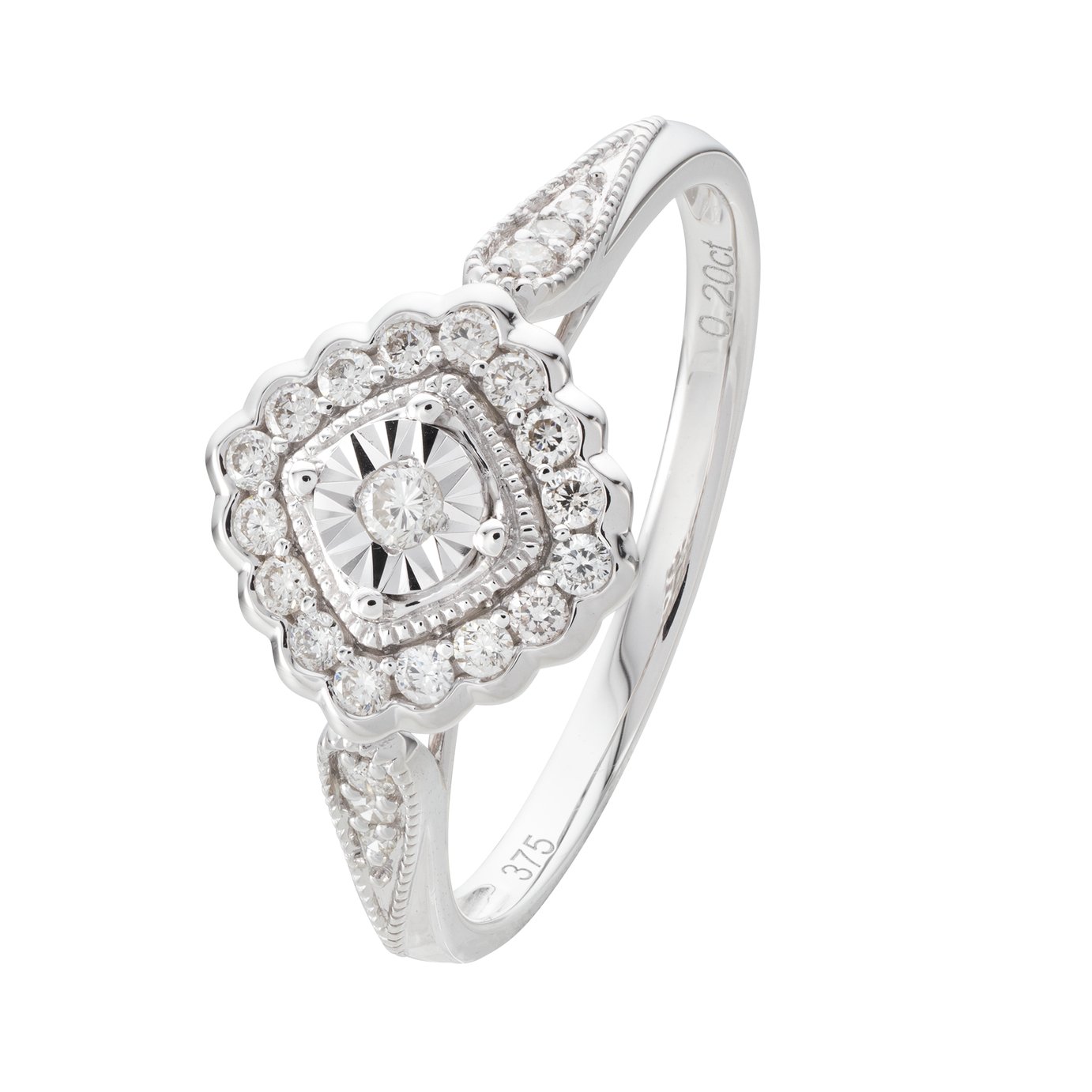 Revere 9ct White Gold 0.20ct Diamond Engagement Ring - O