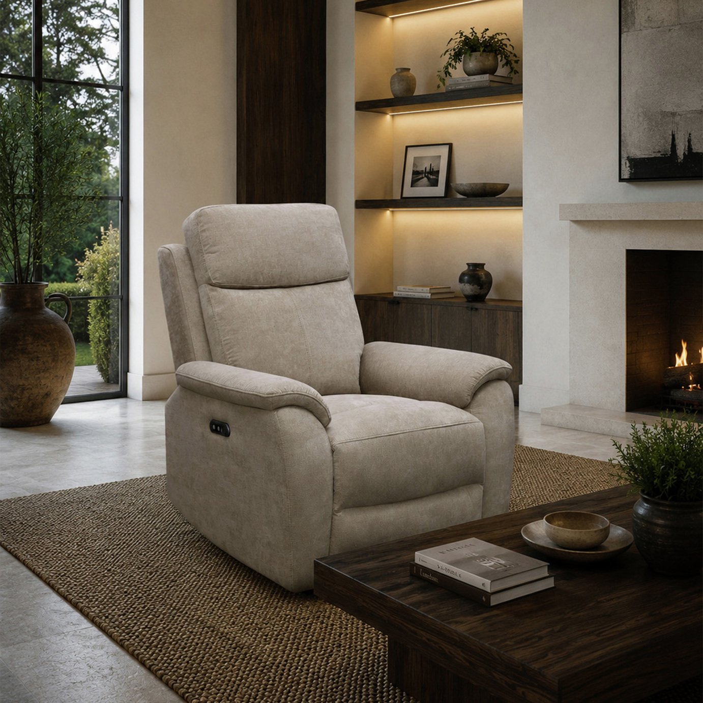 Aspire Kingsmere Fabric Power Rise Recliner Chair - Natural