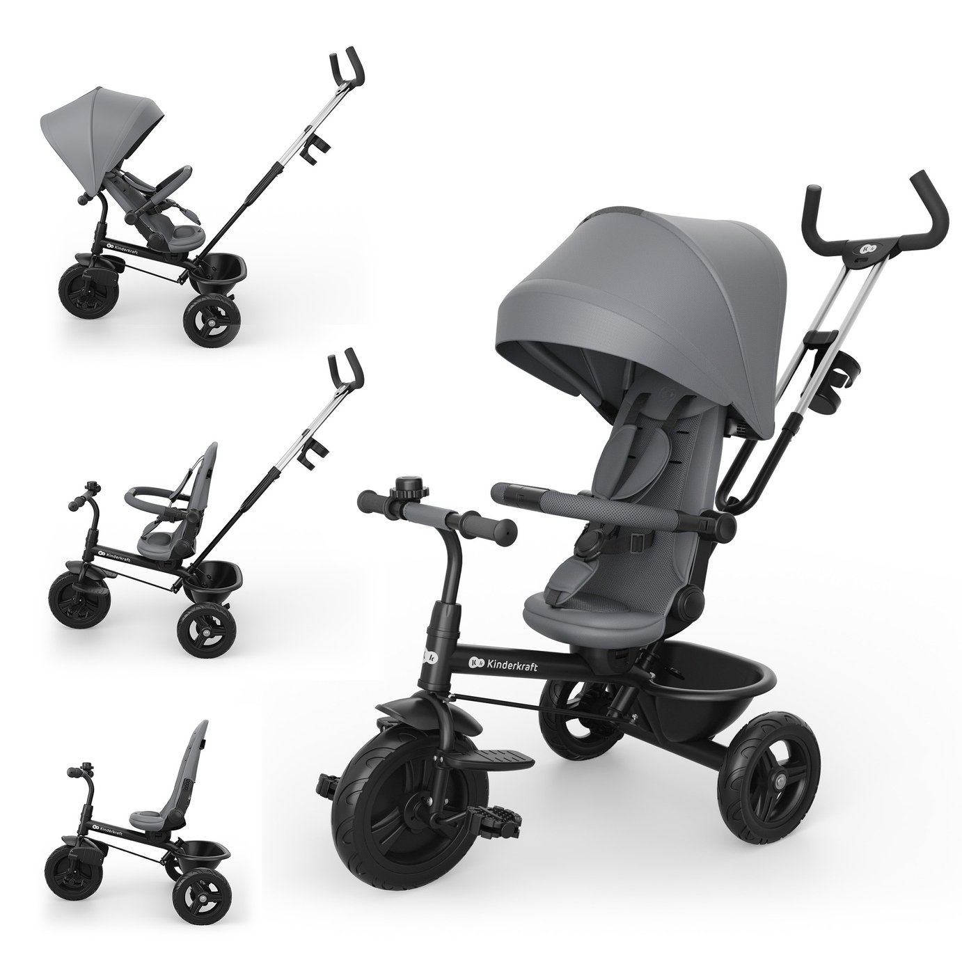 Kinderkraft Aston 2 Plus 6-in-1 Tricycle - Grey