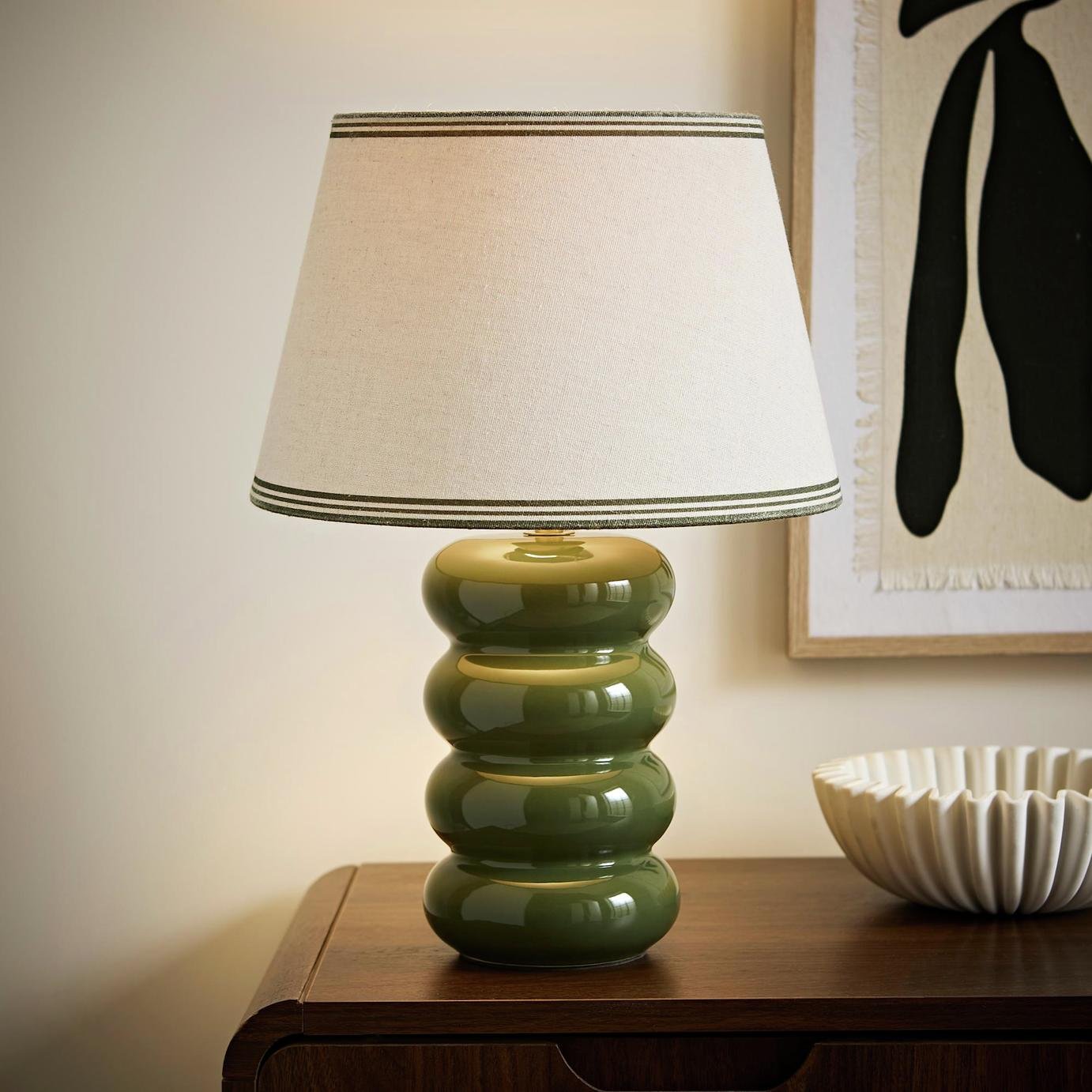 ValueLights Gia Ceramic Triple Trim Table Lamp - Olive