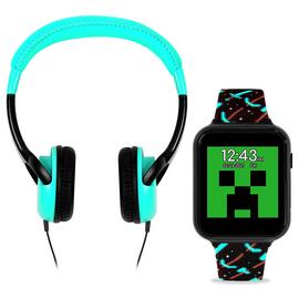 Minecraft Kids Black Smart Watch Headphones Gift Set