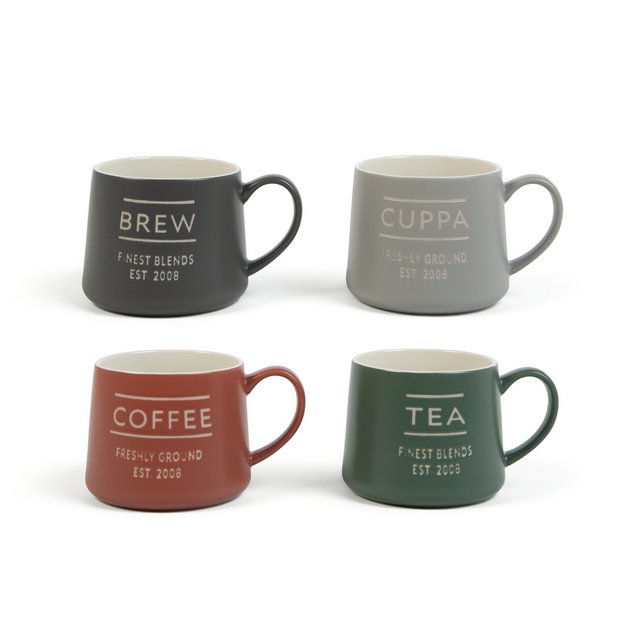 Buy Habitat Set of 4 Tea & Coffee Slogan Mugs