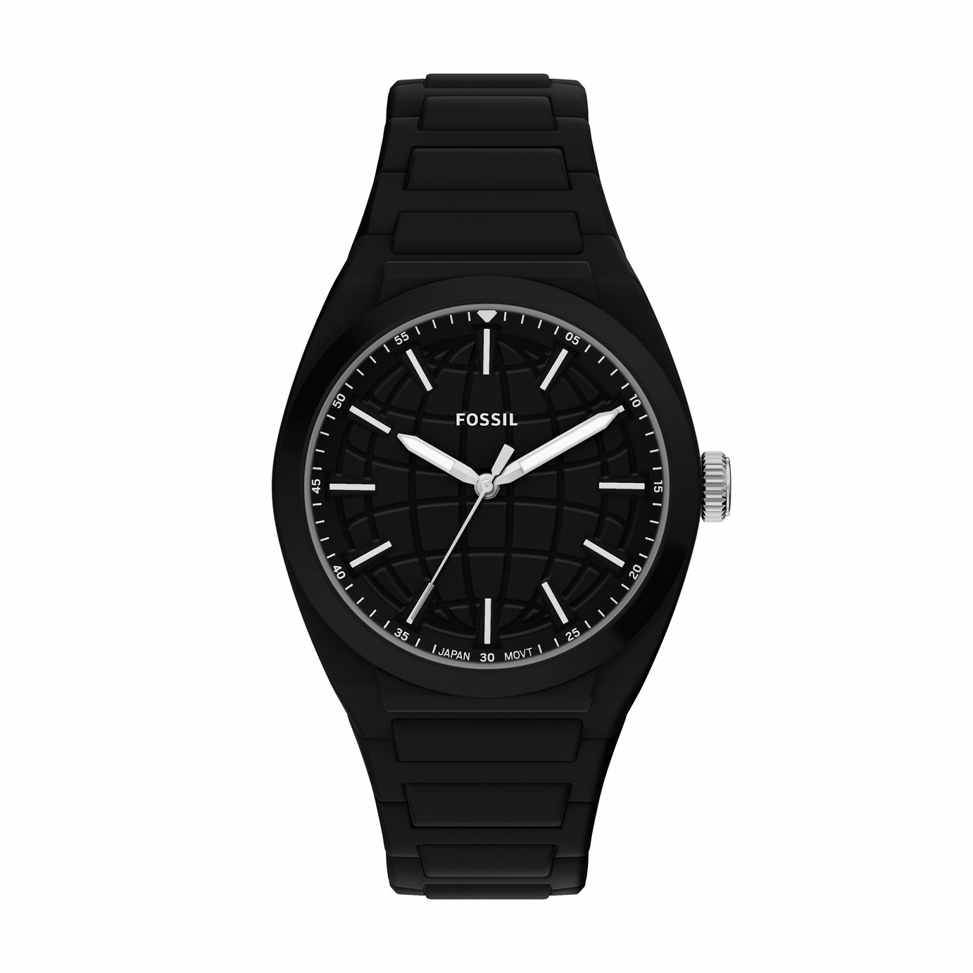 Fossil Everett Three Hand Black Silicone Strap Watch